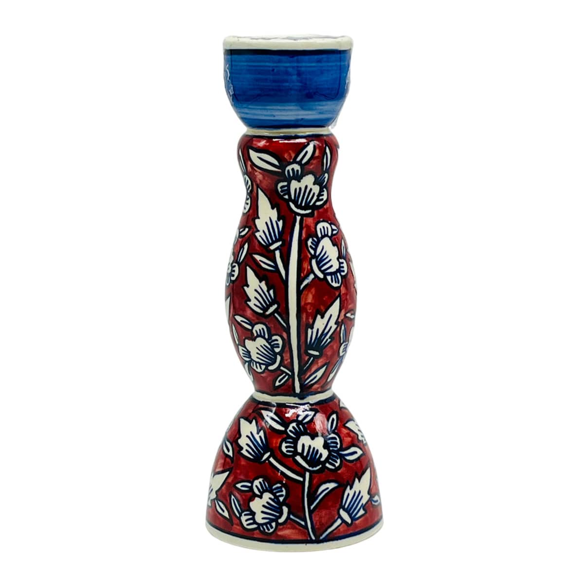 Red & Blue Floral Taper Holder, 10"