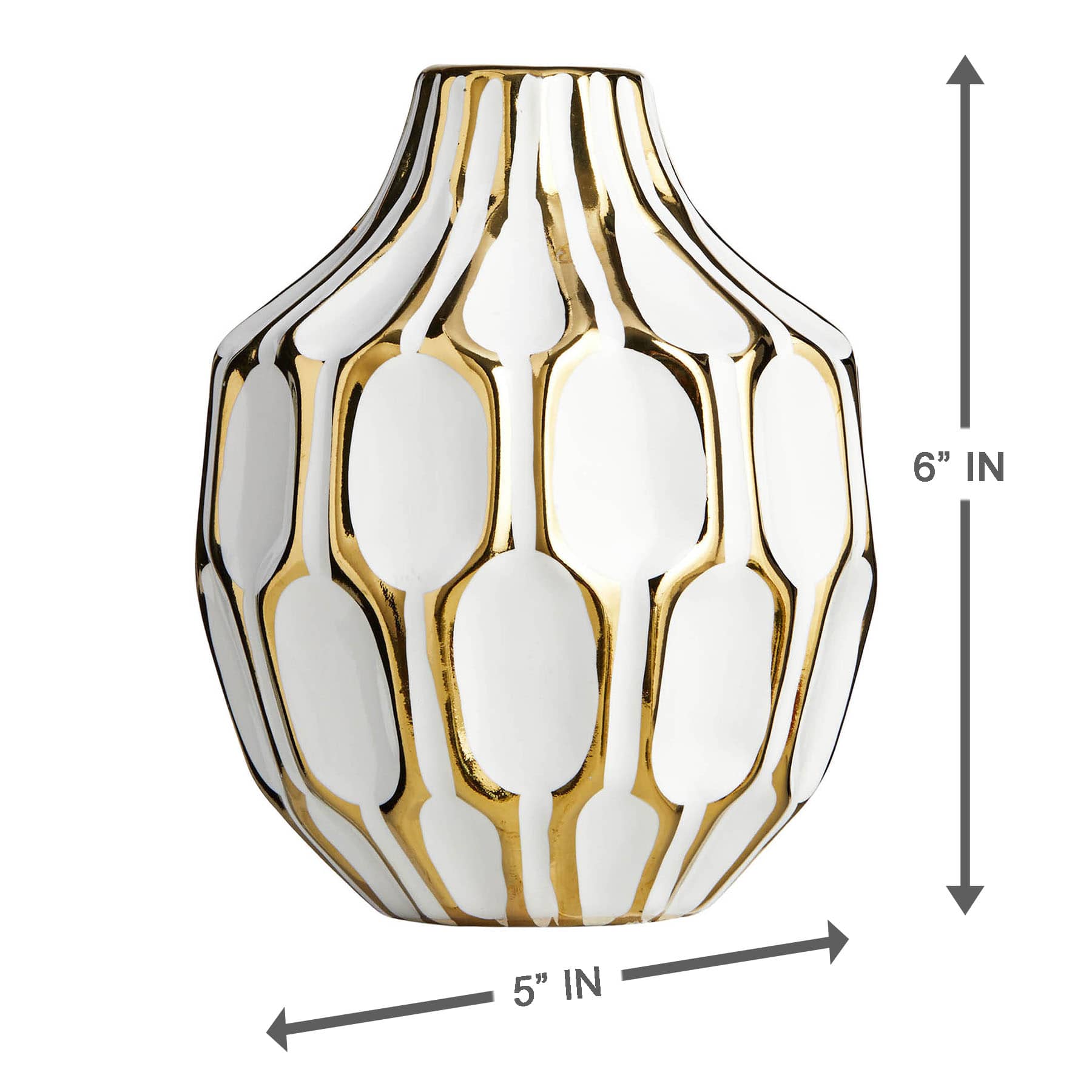 Honeybloom White & Gold Katherine Ceramic Vase, 5.5"