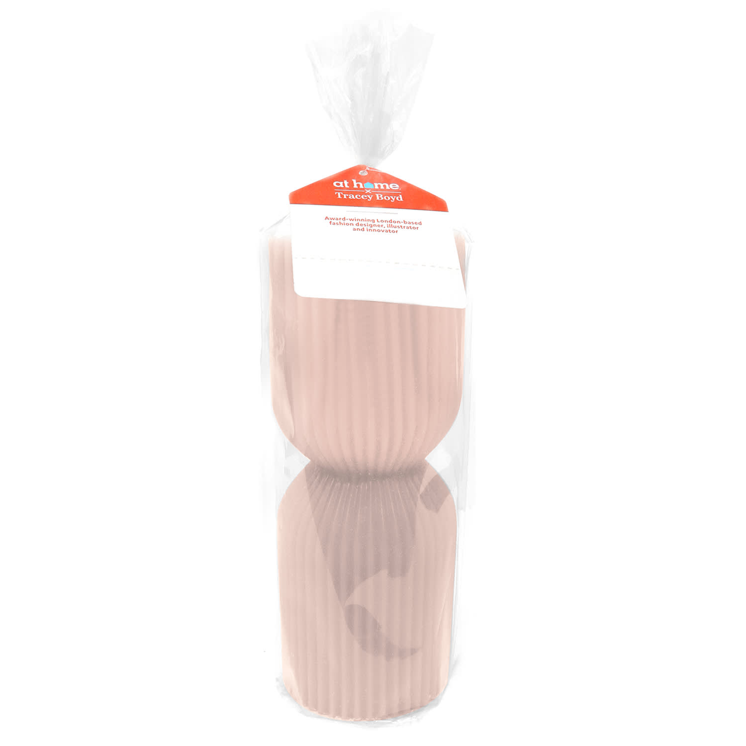Tracey Boyd Pink Ribbed Totem Pillar Candle, 3x10