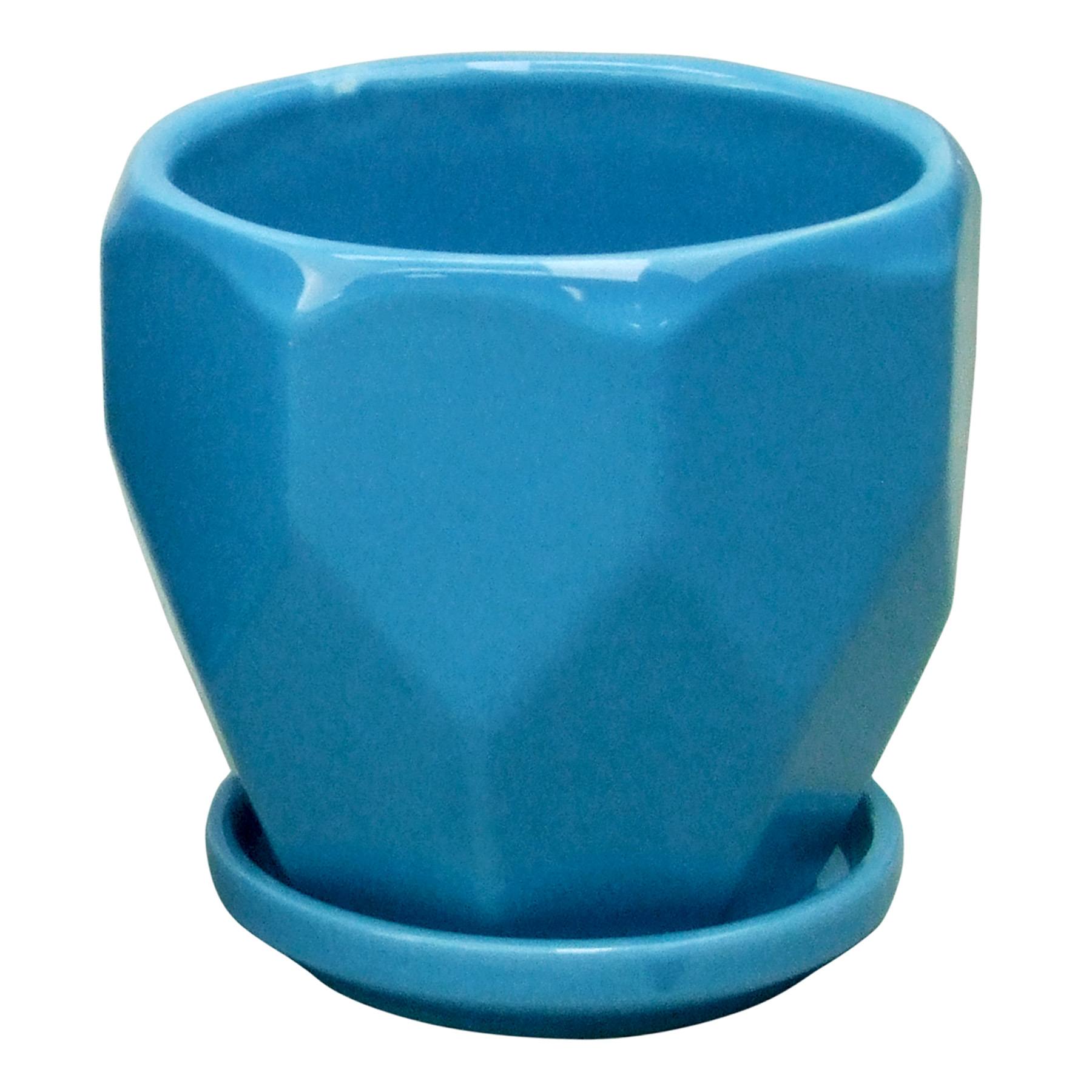 Indoor Hexa Blue Ceramic Pot, Extra Small