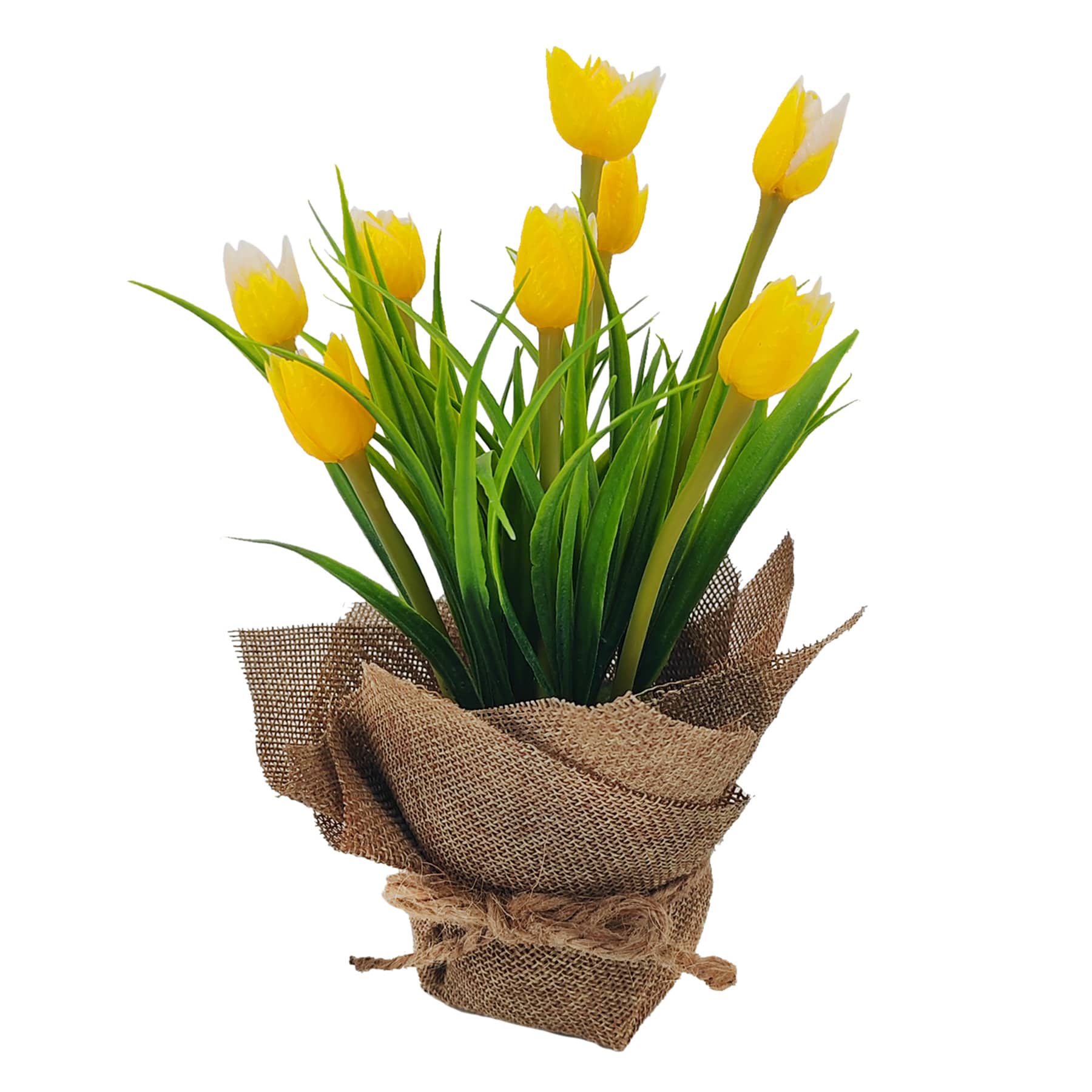 Yellow Tulips in Flax Fabric Bag, 8"