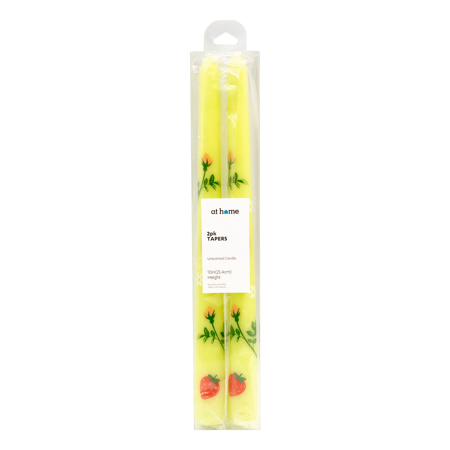 2-Pack Strawberry Printed Green Taper Candles, 10"
