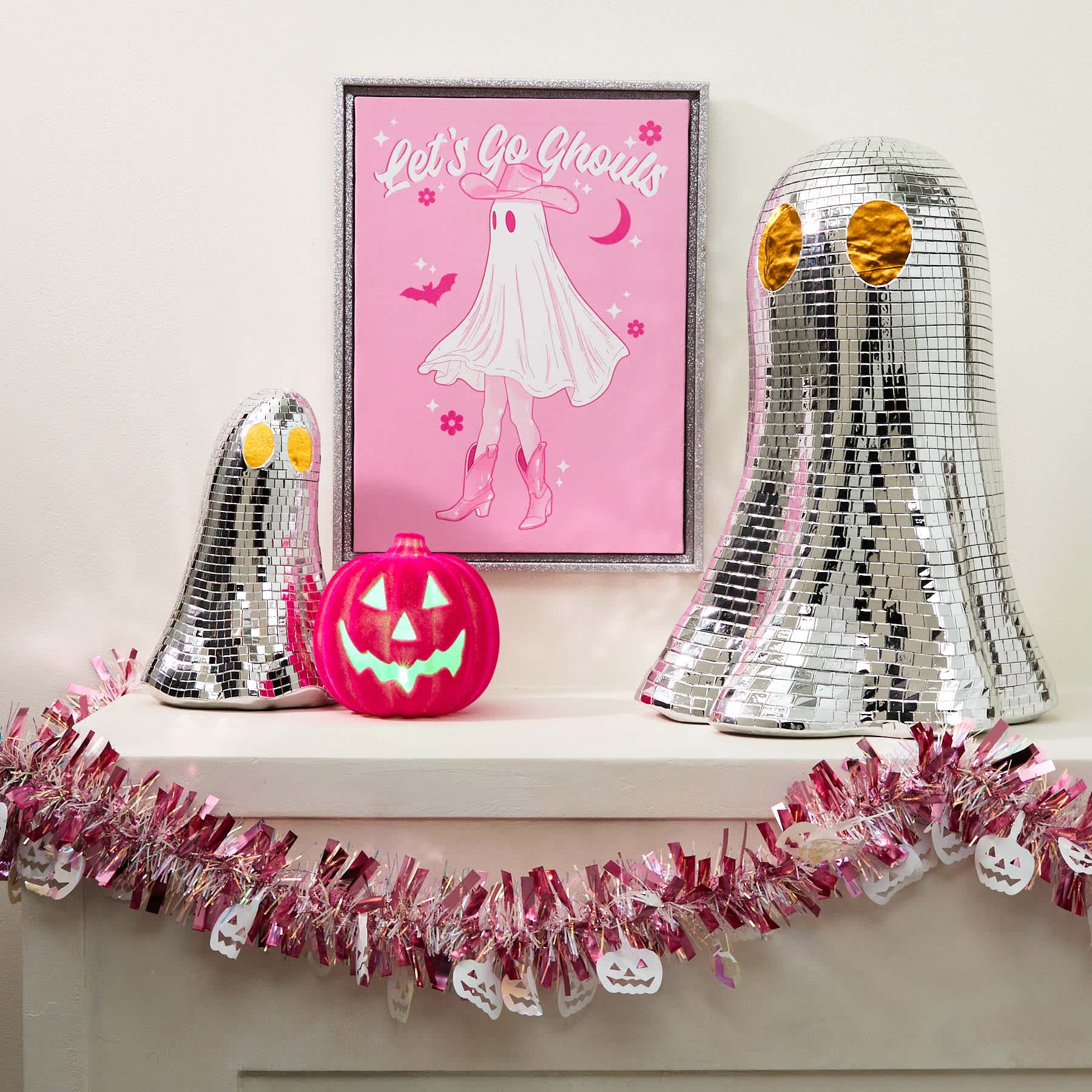 Hey Boo! Pink Flocked Pumpkin with Light, 5.5"