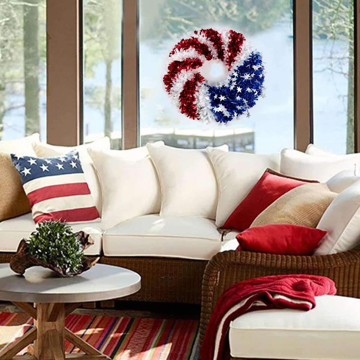 Patriotic Tinsel Wreath, 20"