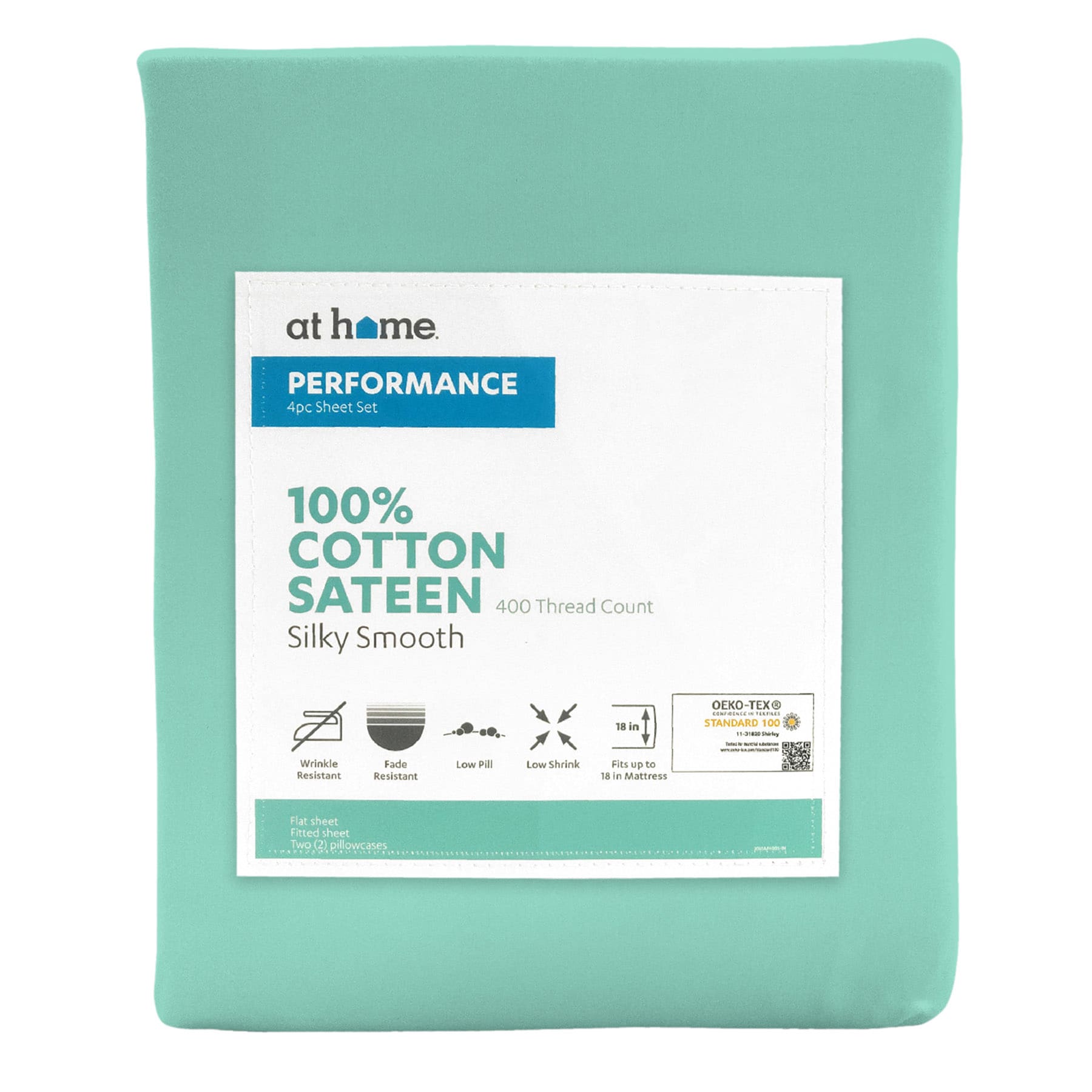 4-Piece Aqua 400 Thread Count Cotton Performance Sheet Set, Full