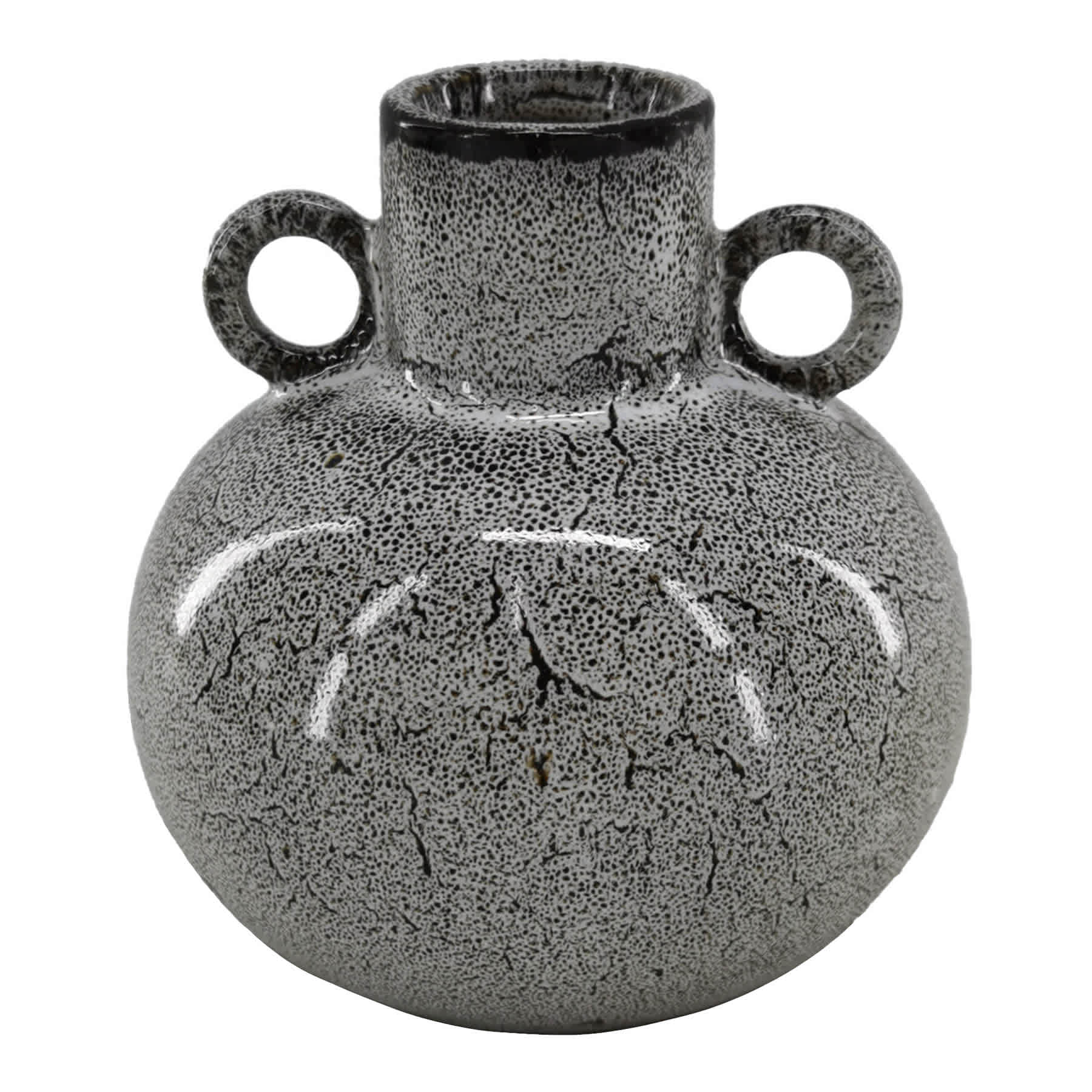 Black Speckled Ceramic Vase with Handles, 4.75"
