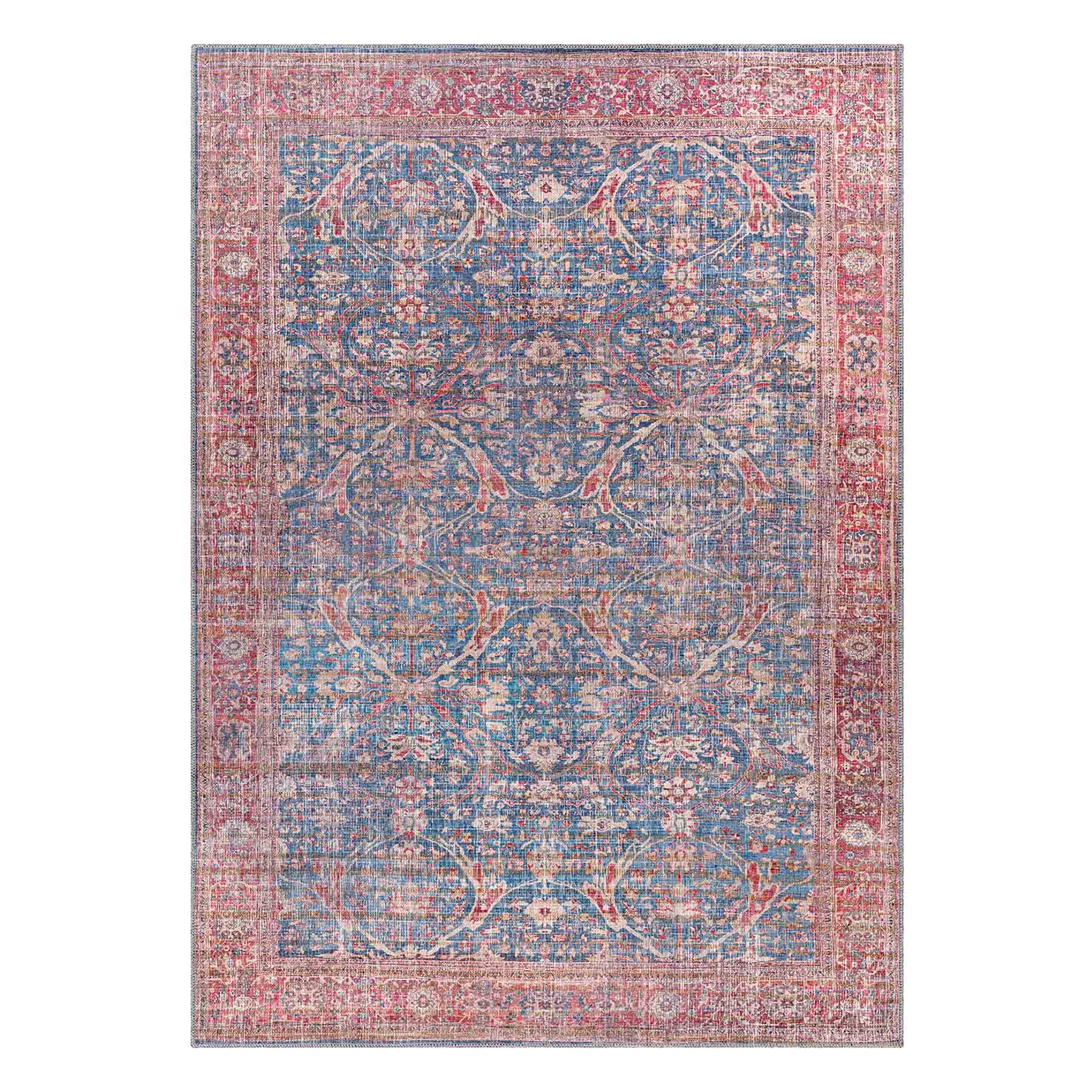 (B860) Honeybloom Colin Red & Blue Floral Medallion Washable Area Rug, 5x7