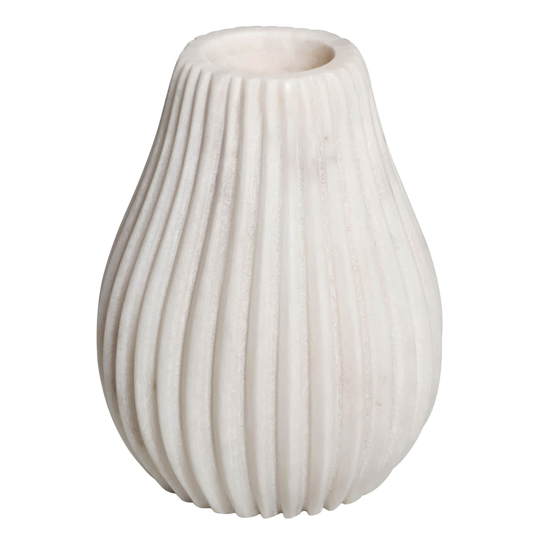 White Ribbed Stoneware Flower Vase, 4.5"