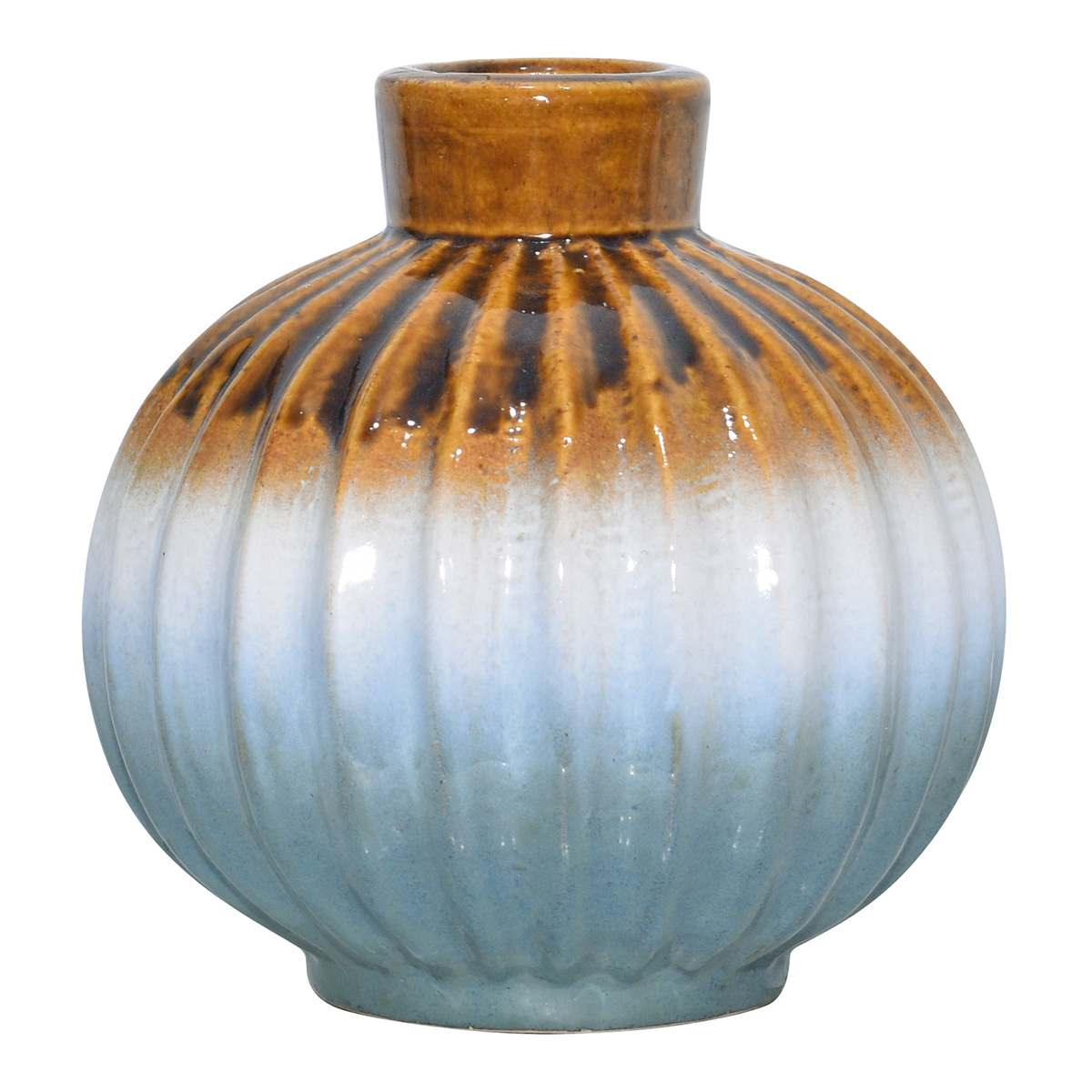 Brown, White & Blue Ceramic Decorative Vase, 7.1"