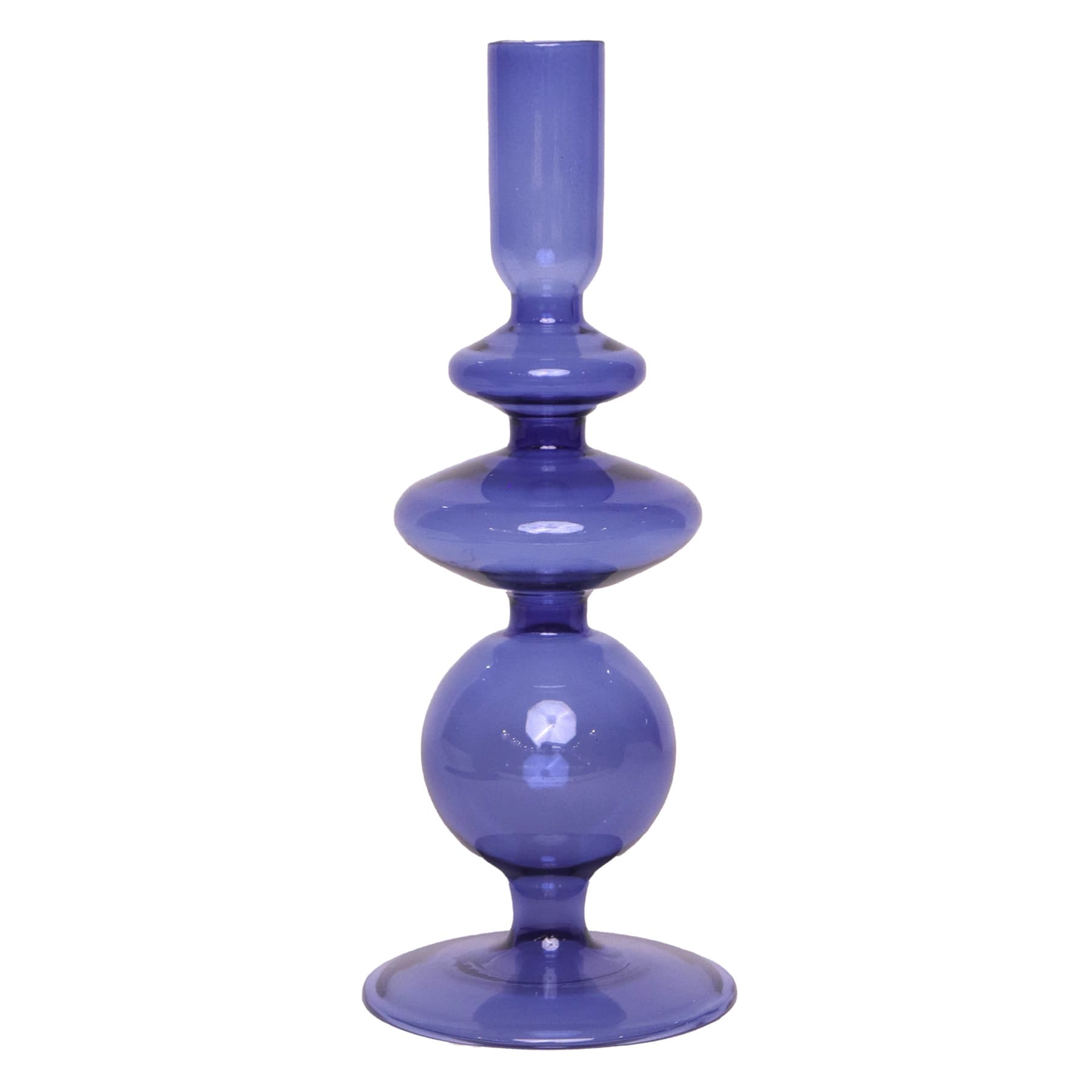 Blue Bubble Glass Taper Candle Holder, 9"