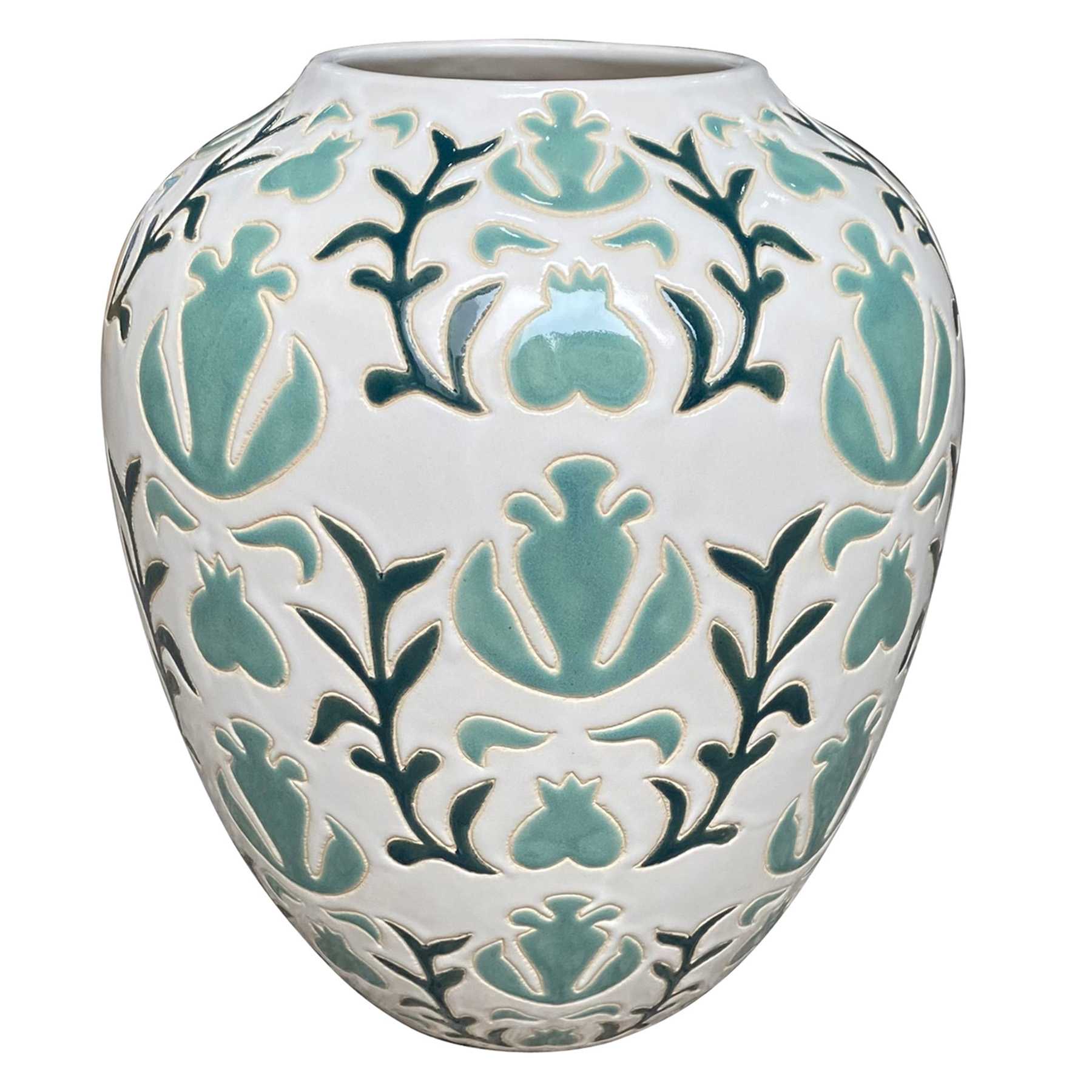 Green Ceramic Vase, 10.2"