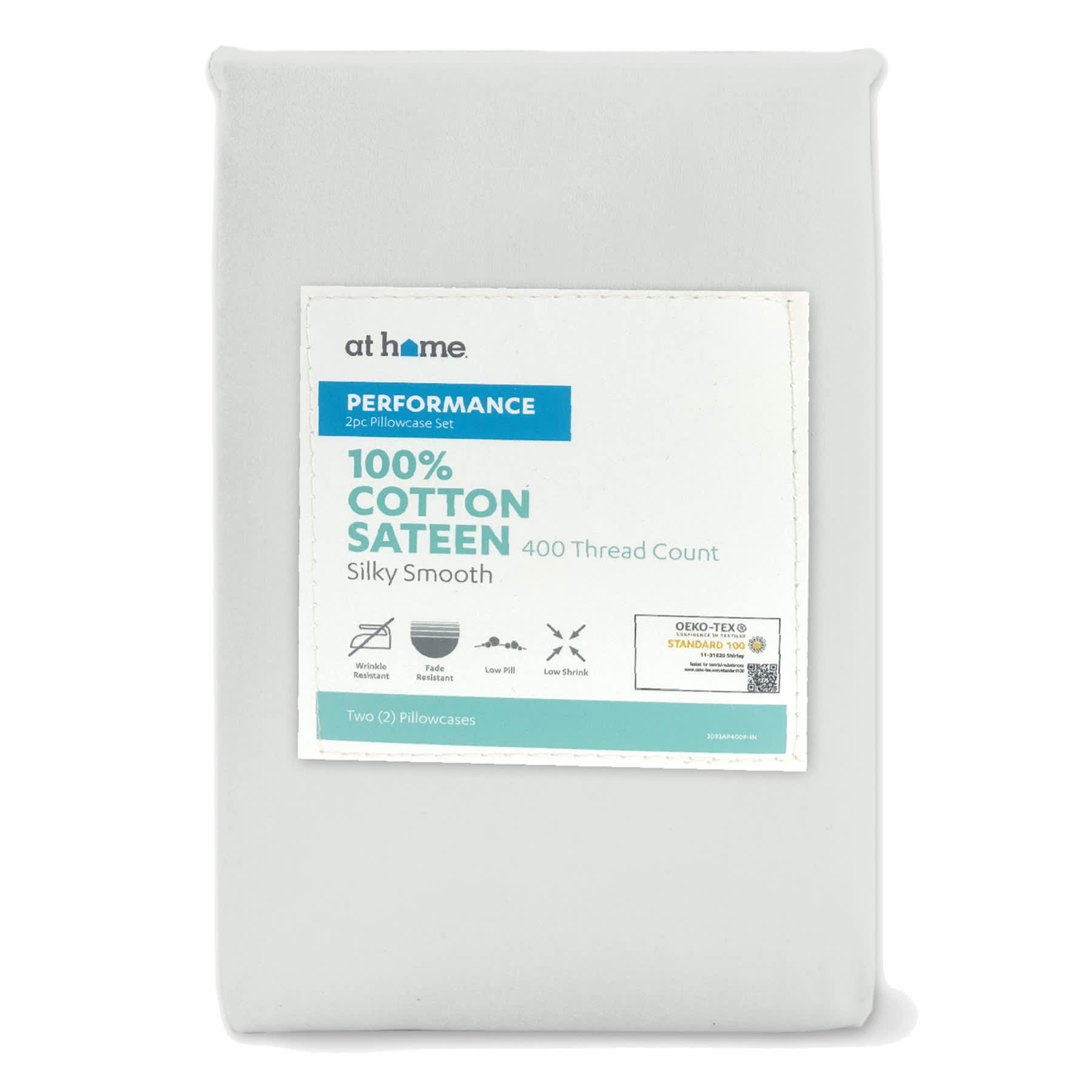 2-Piece Grey 400 Thread Count Cotton Performance Pillowcase Set, King