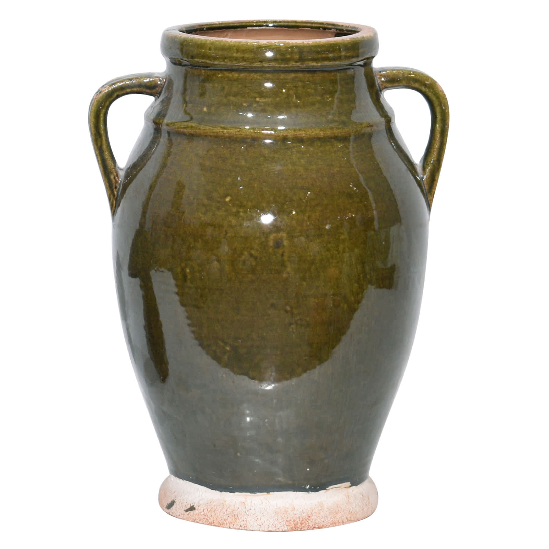 Olive Terra Ceramic Vase with Handles, 11.8"