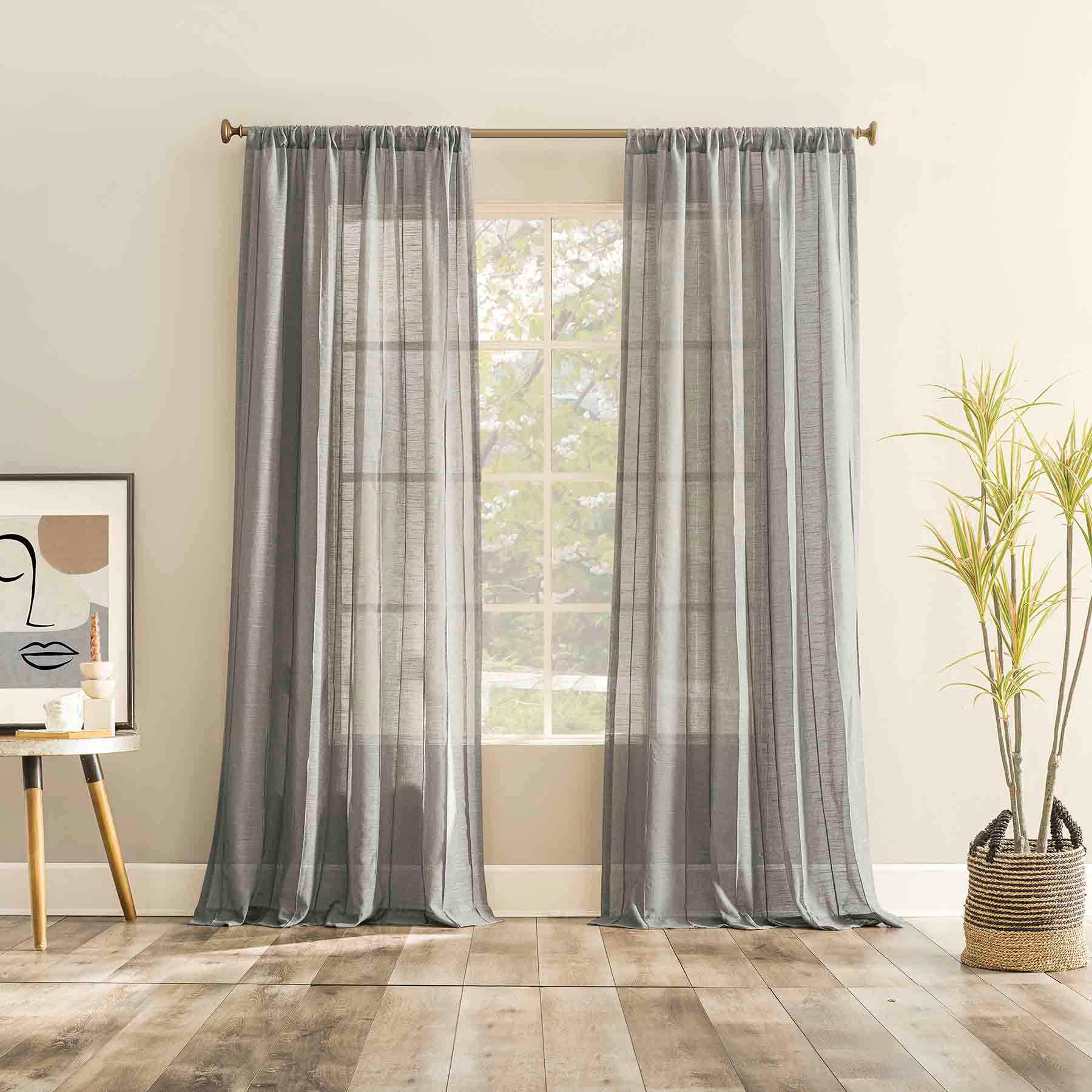 Ayanna Grey Sheer Rod Pocket Single Curtain Panel, 84"