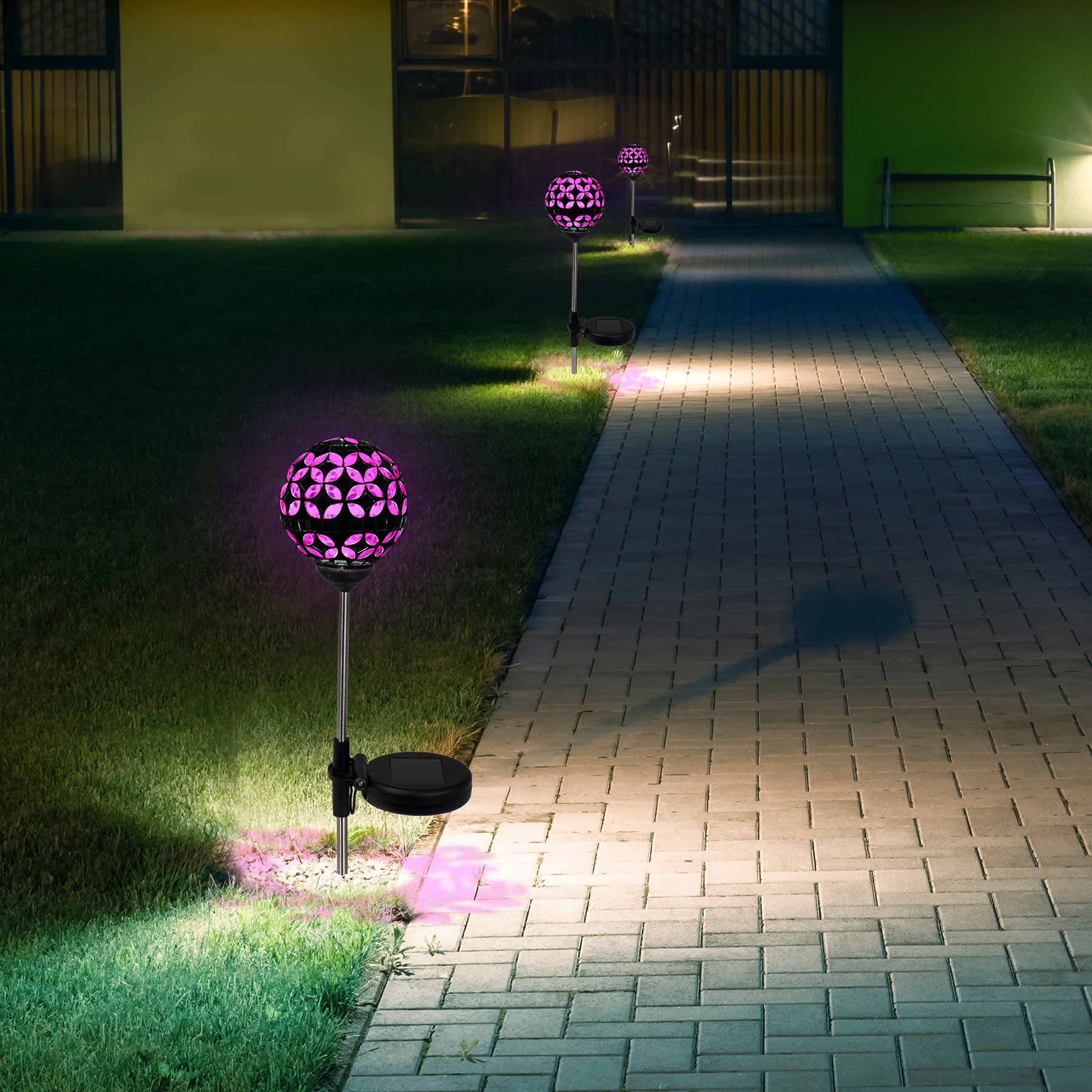 Solar Pink Mosaic Globe Pathway Light