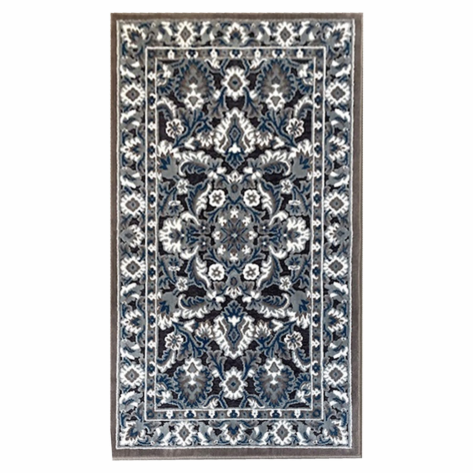 Arrington Taupe & Blue Traditional Border Washable Accent Rug, 36x59