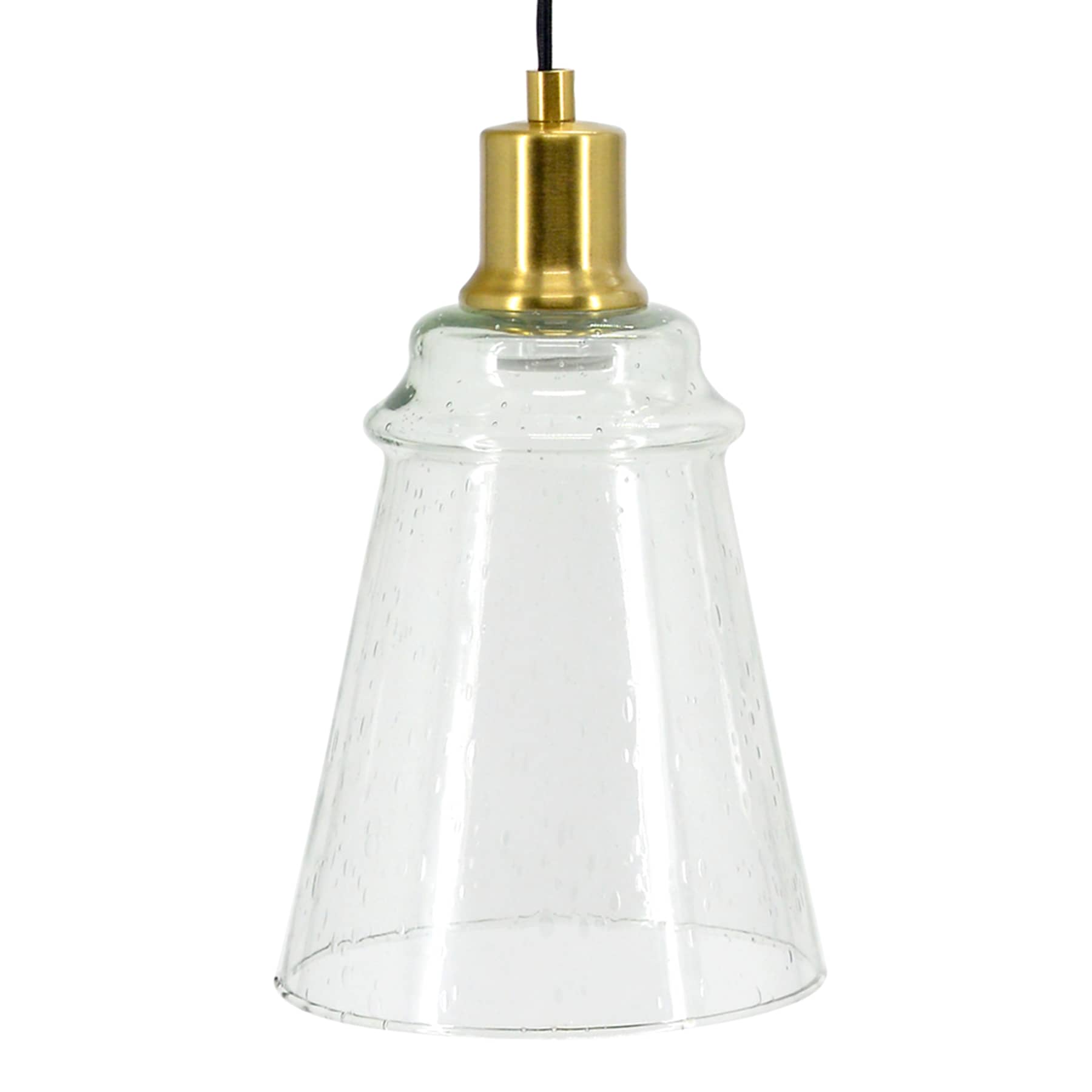 Honeybloom Brass Seeded Glass Hardwire Pendant Light, 11"