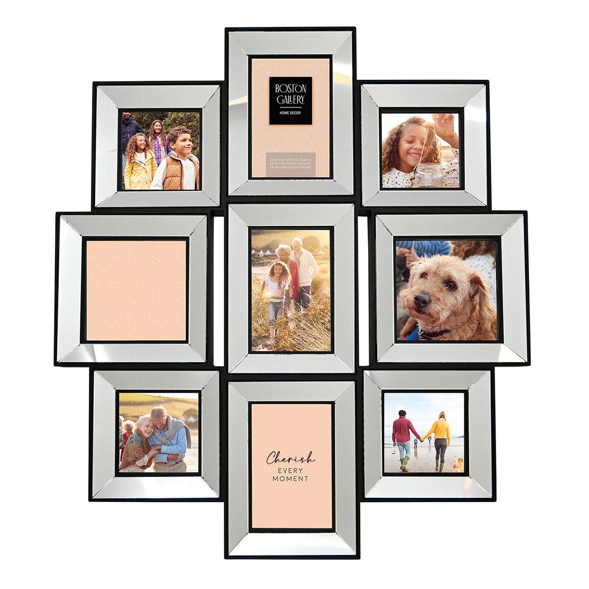 9-Opening Mirrored Collage Wall Frame, 21x24