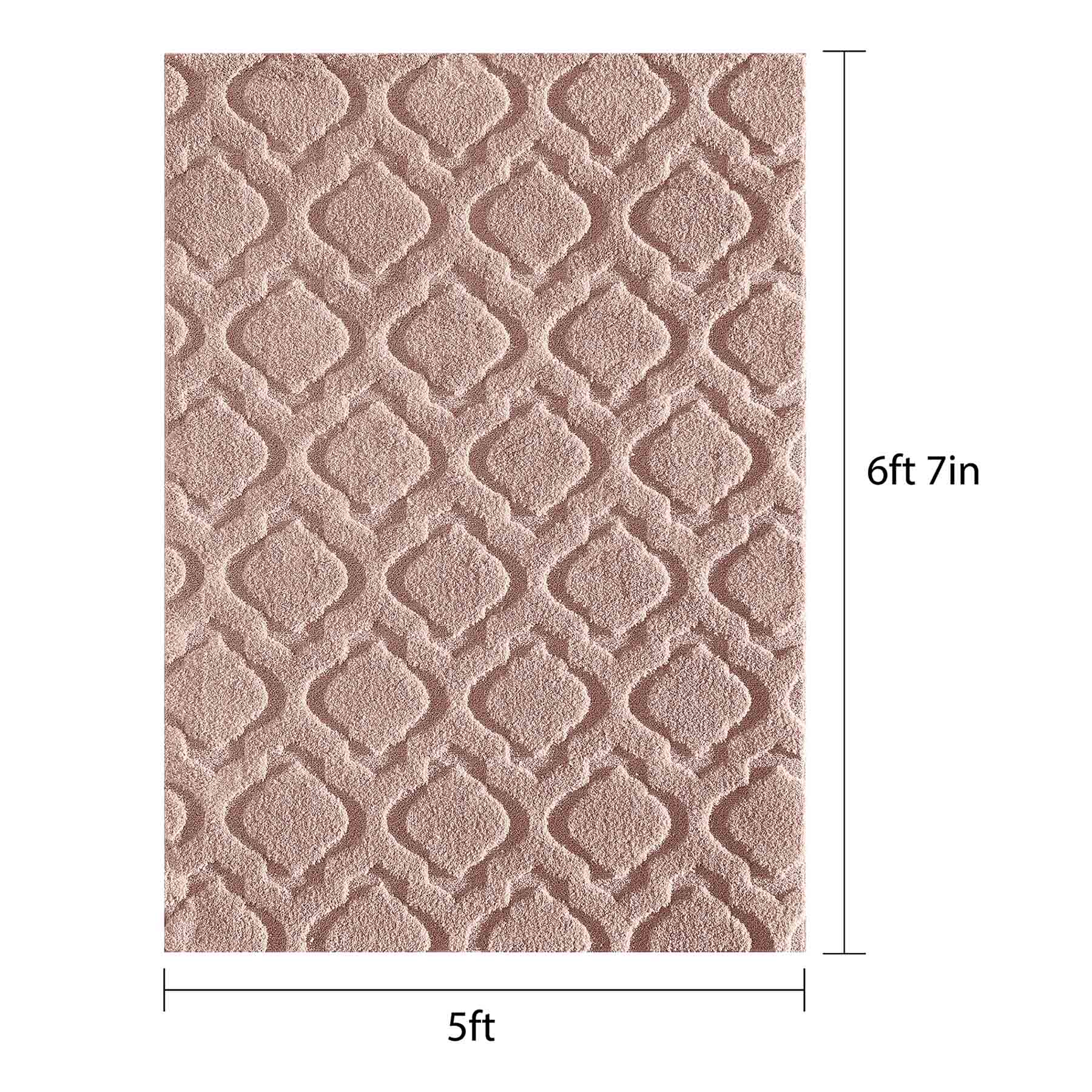 (D438) Jardel Blush Tufted Area Rug With Non-Slip Back, 5x7