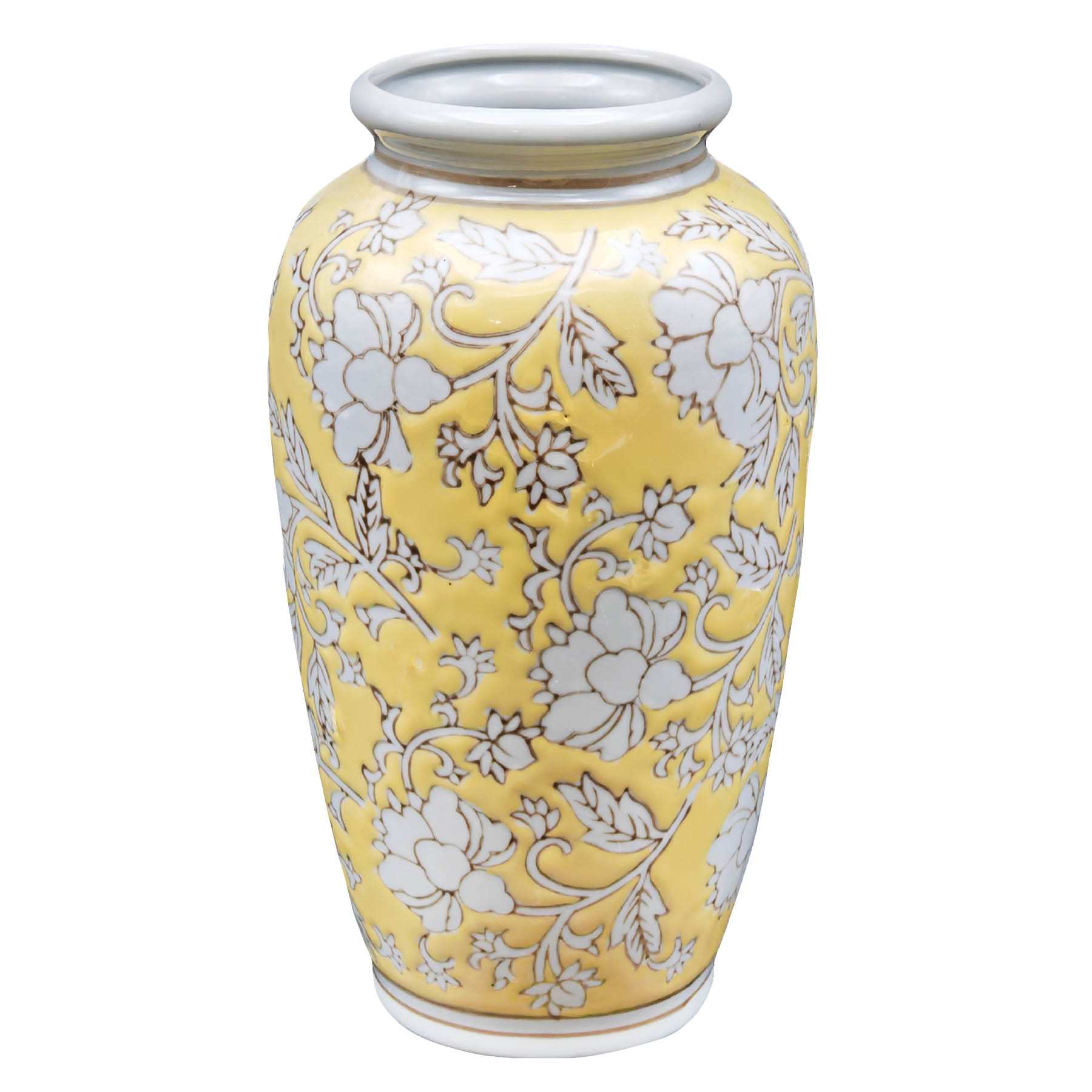 Yellow Chinoiserie Porcelain Vase, 6"
