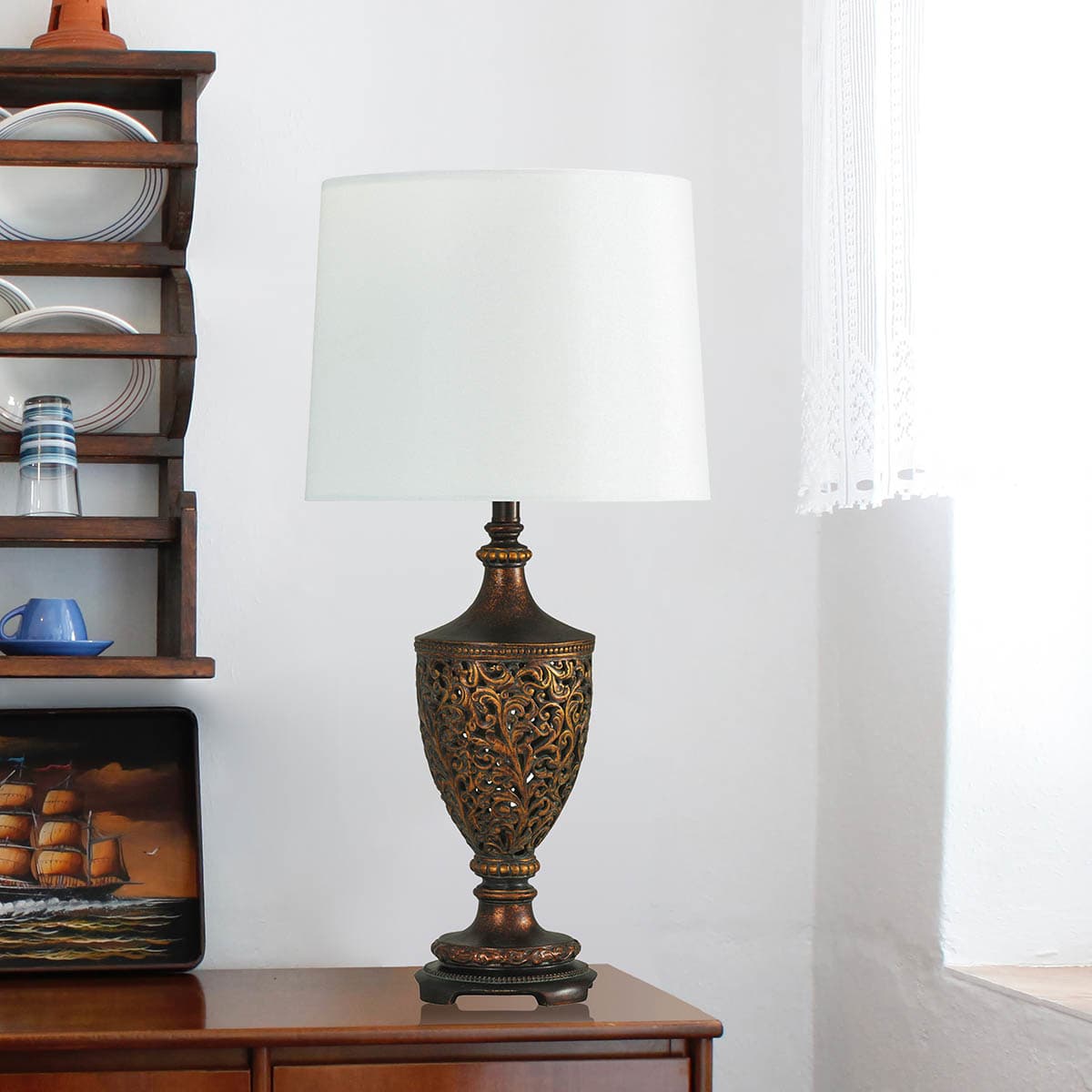Brown Floral Medium Table Lamp Base, 24"