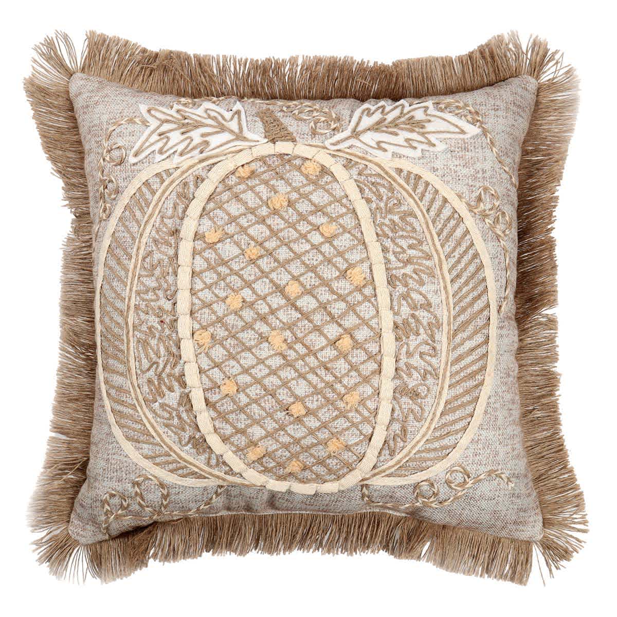 Neutral Woven Pumpkin Throw Pillow, 18"