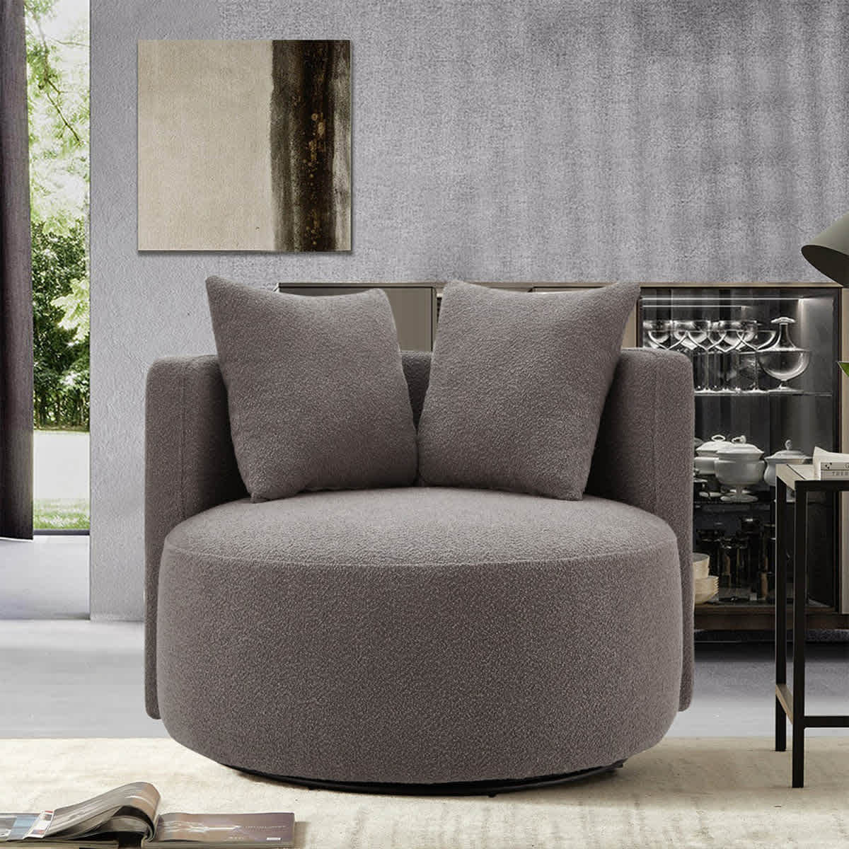 Ashton Oversized Swivel Chair, Grey