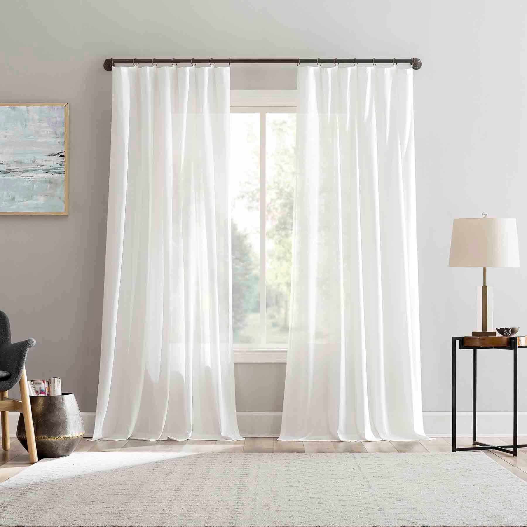 Lathan White Sheer Ring Top Single Curtain Panel, 84"