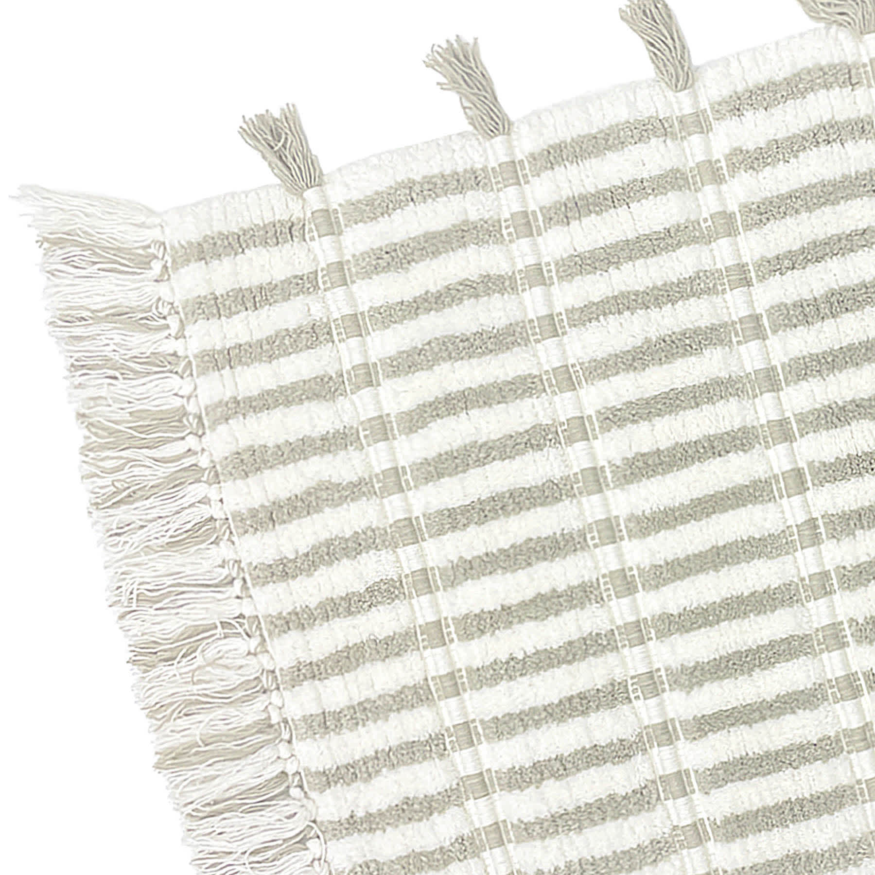 Honeybloom Stone Striped Cotton Bath Rug with Tassels, 20x30
