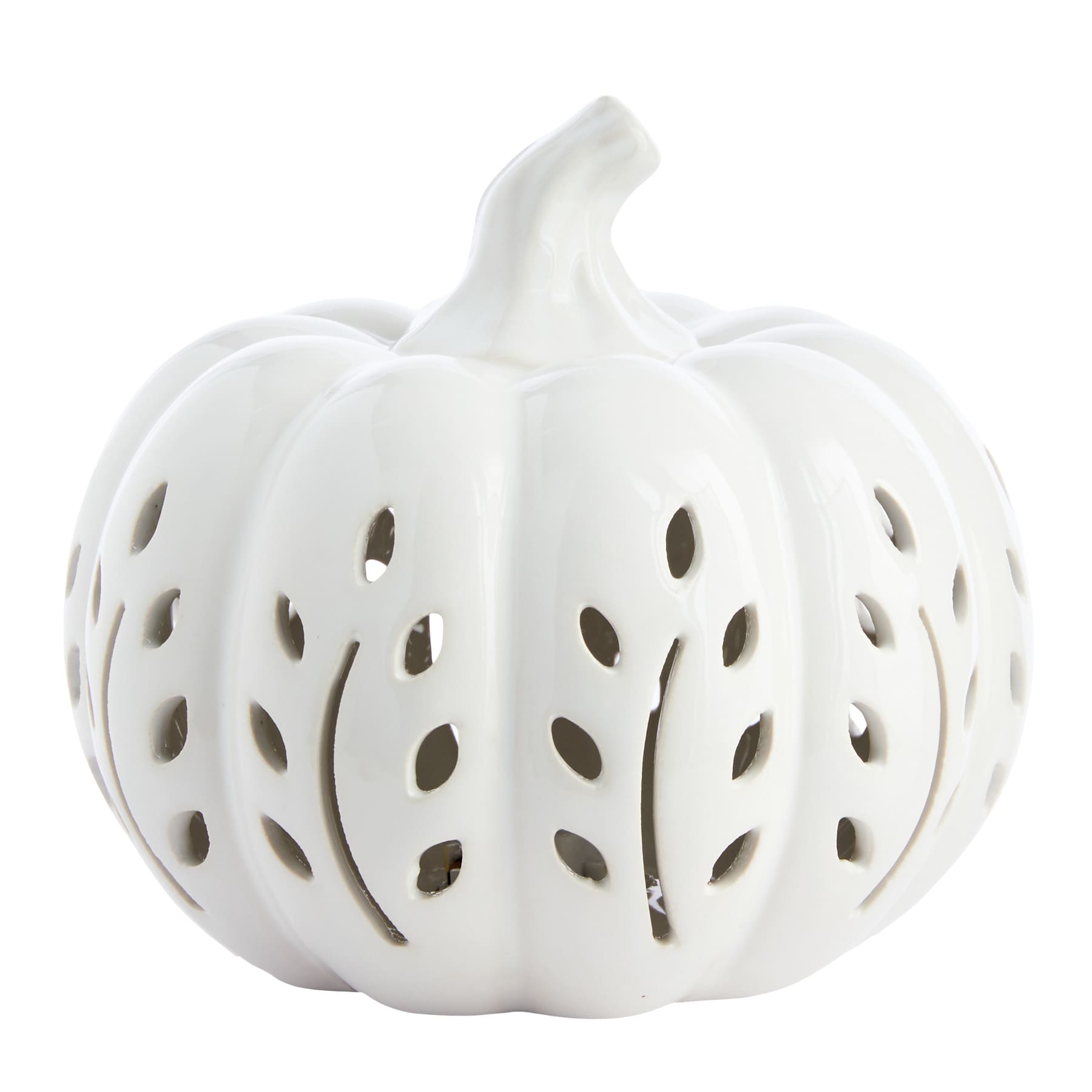 White Ceramic Pumpkin with LED Light, 5"