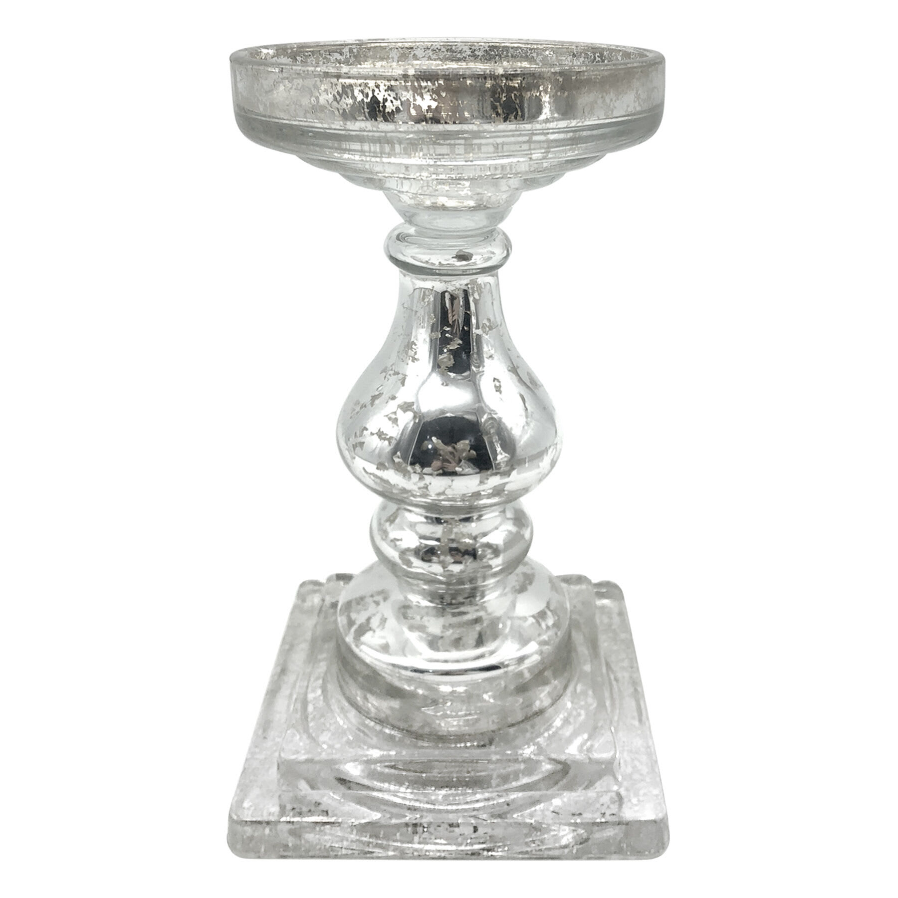 Mercury Glass Candle Holder, 9"