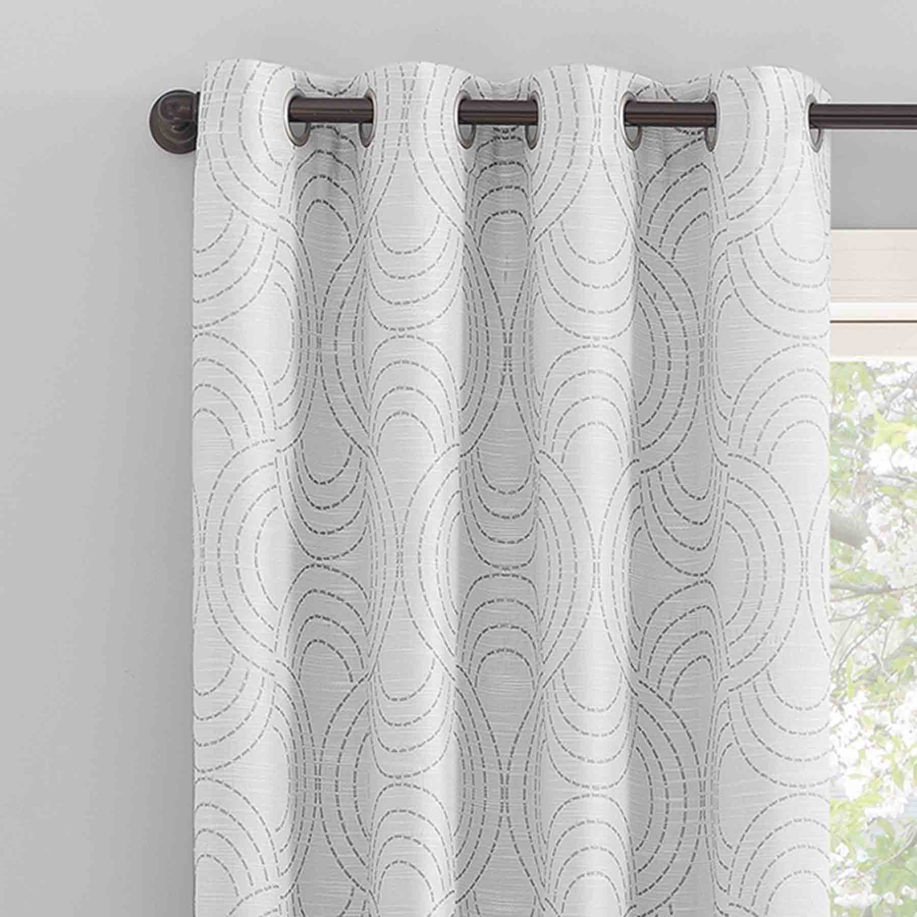 Sun Zero White & Grey Grommet Blackout Curtain Panel, 84"