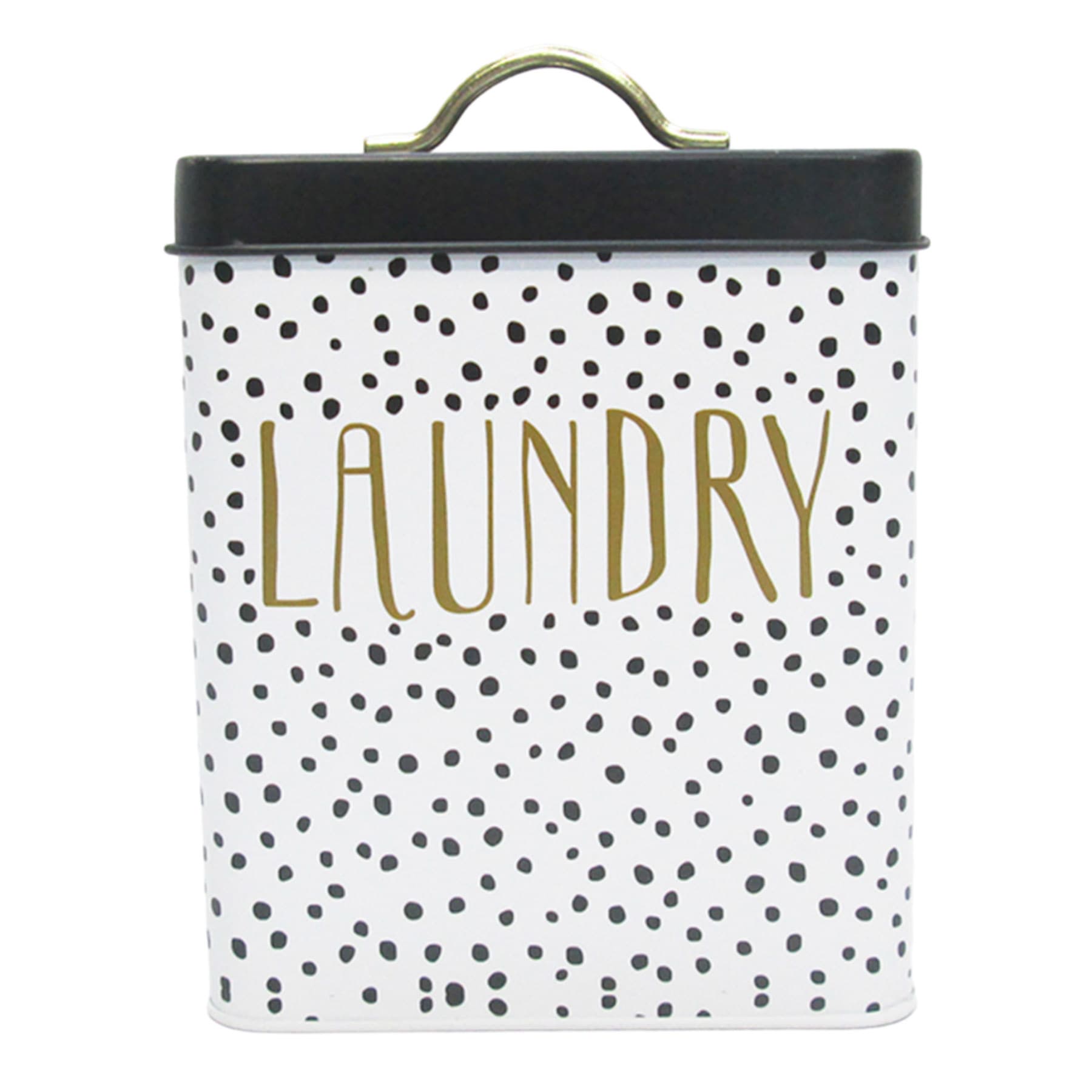 Doreen White & Black with Gold Handle Laundry Canister, Medium