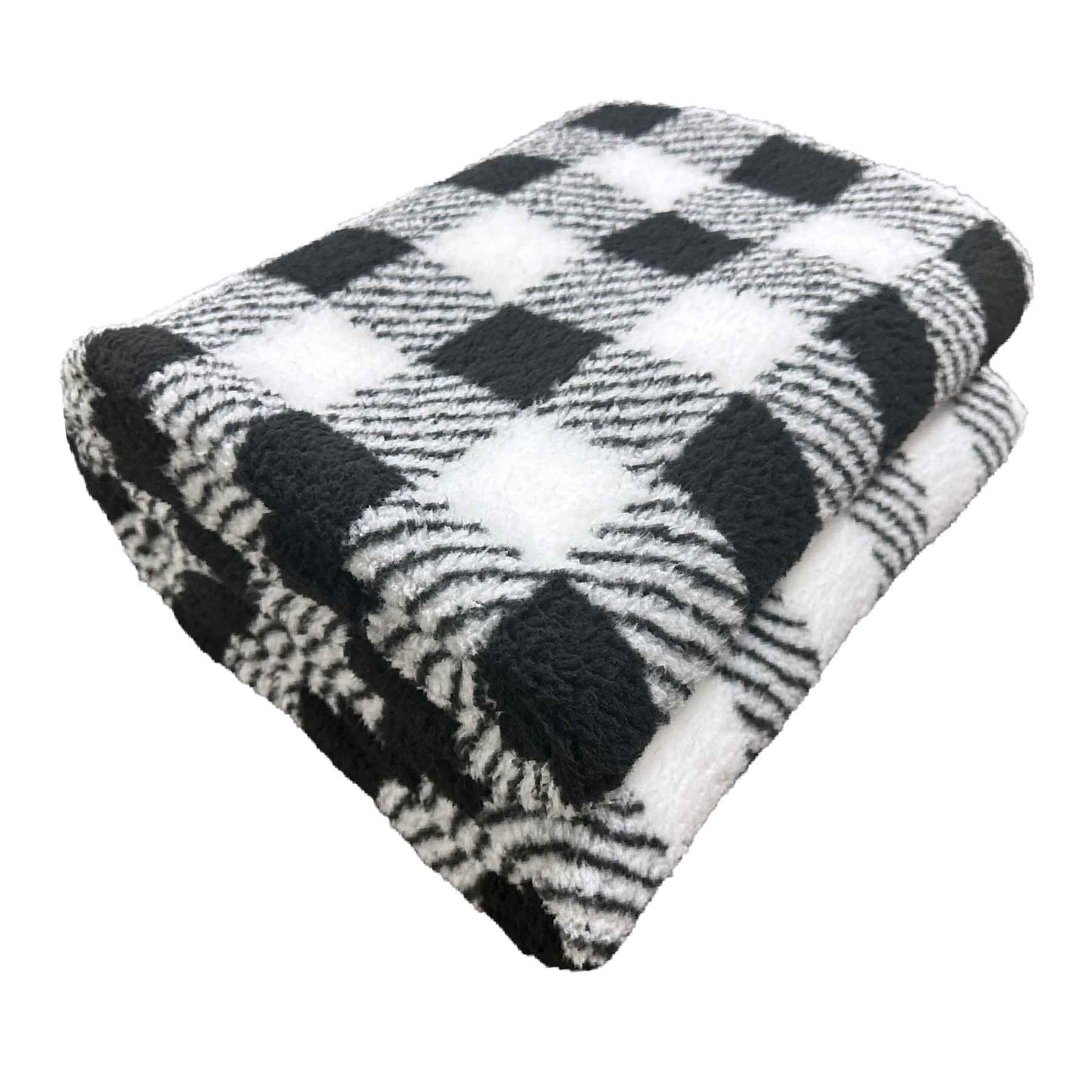 Black Buffalo Plaid Sherpa Throw Blanket, 50x60