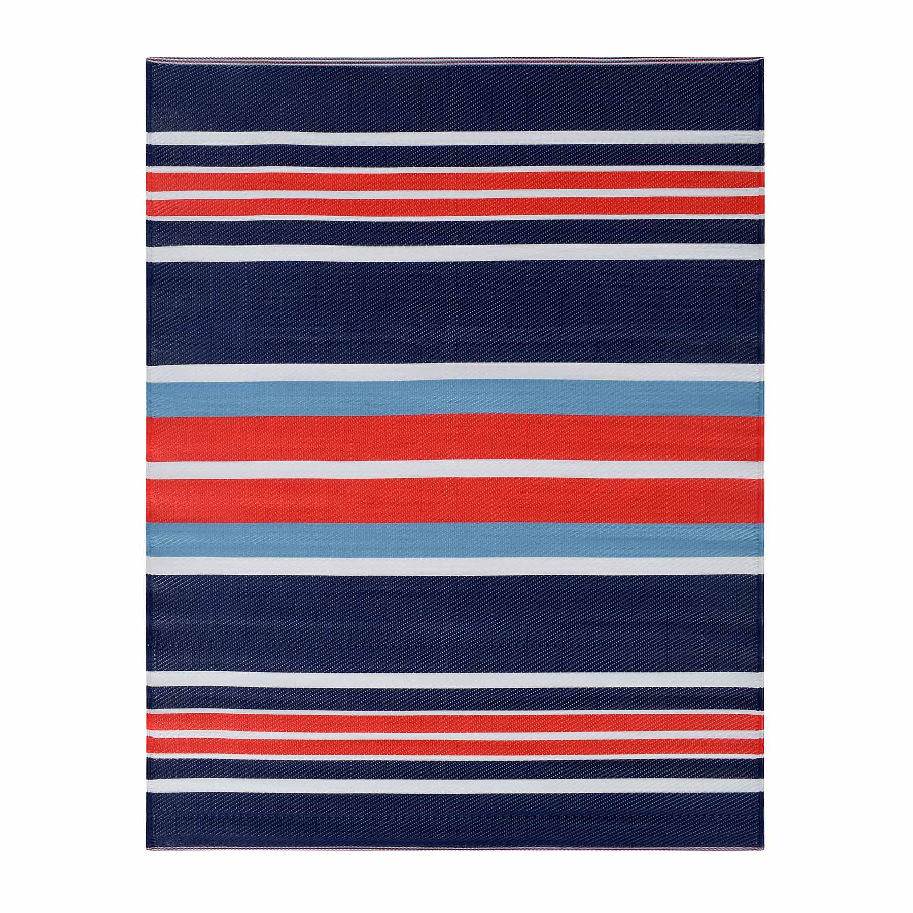 Dark Blue Striped Plastic Outdoor Rug, 6x9