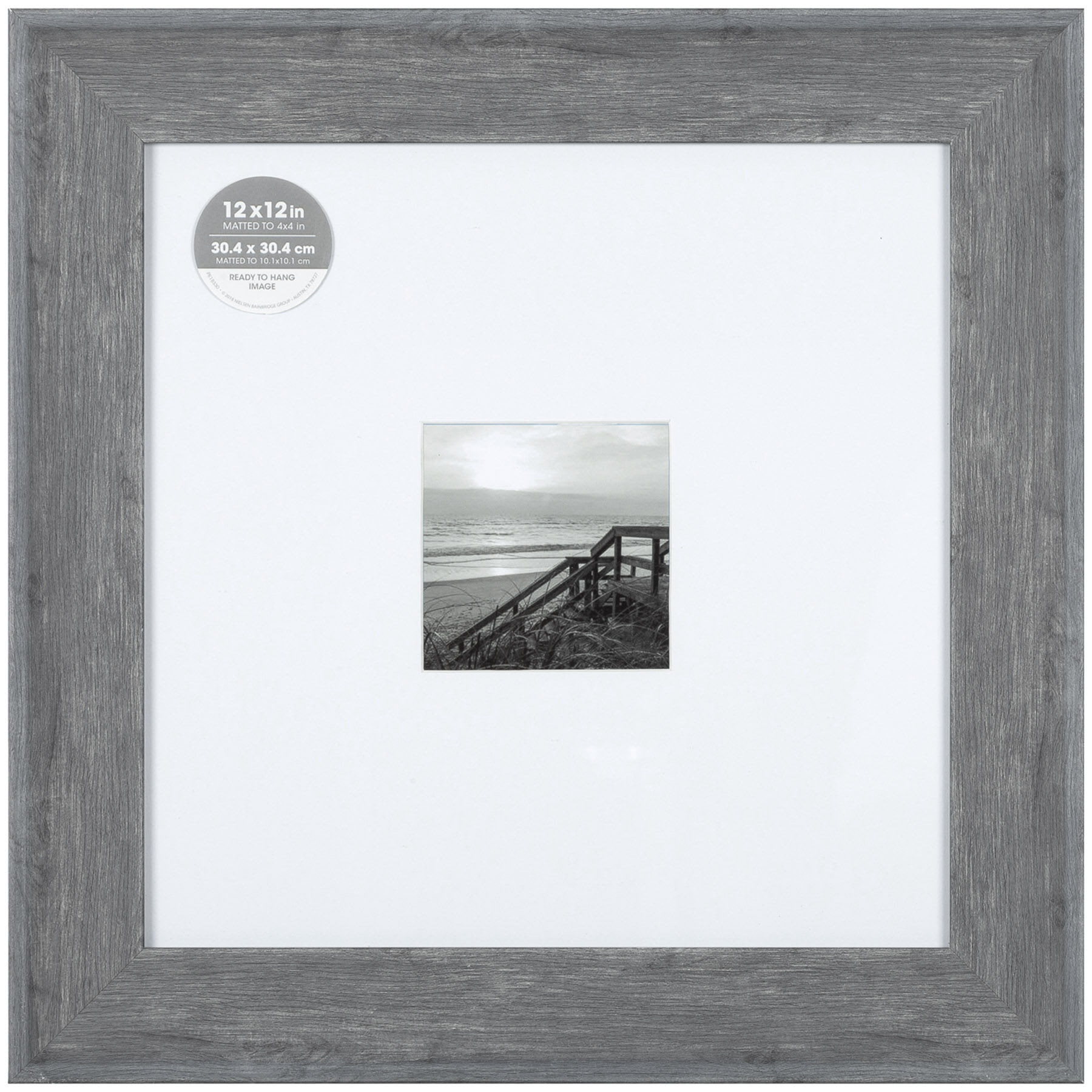 12x12 Matted to 4x4 Wide Flat Profile with White Mat Wall Frame, Grey