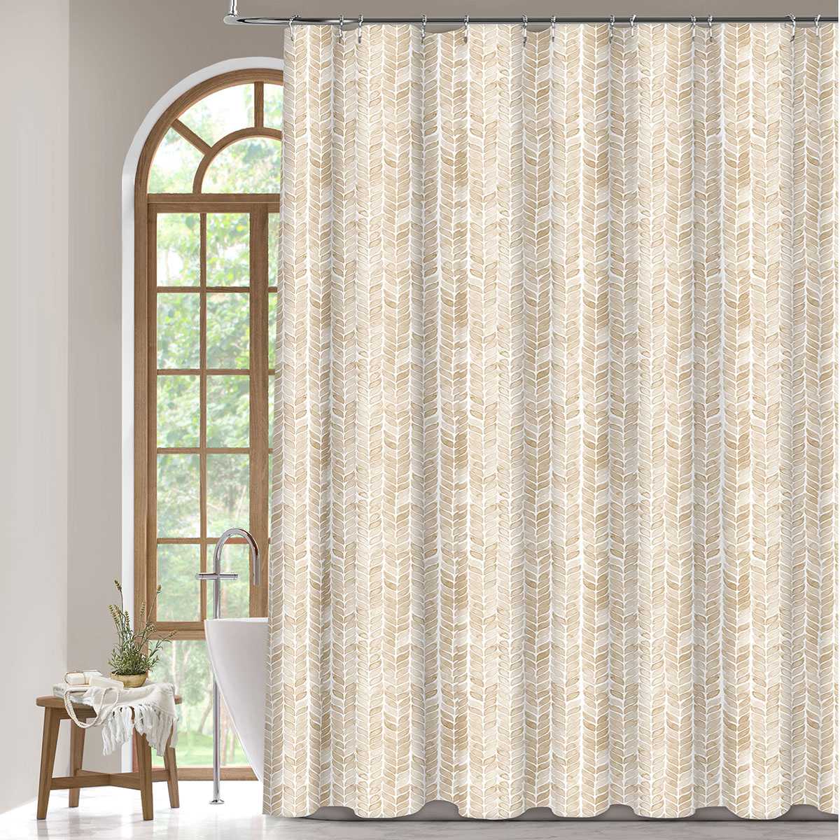 13-Piece Tan Petal Stripe Shower Curtain Set, 70x72
