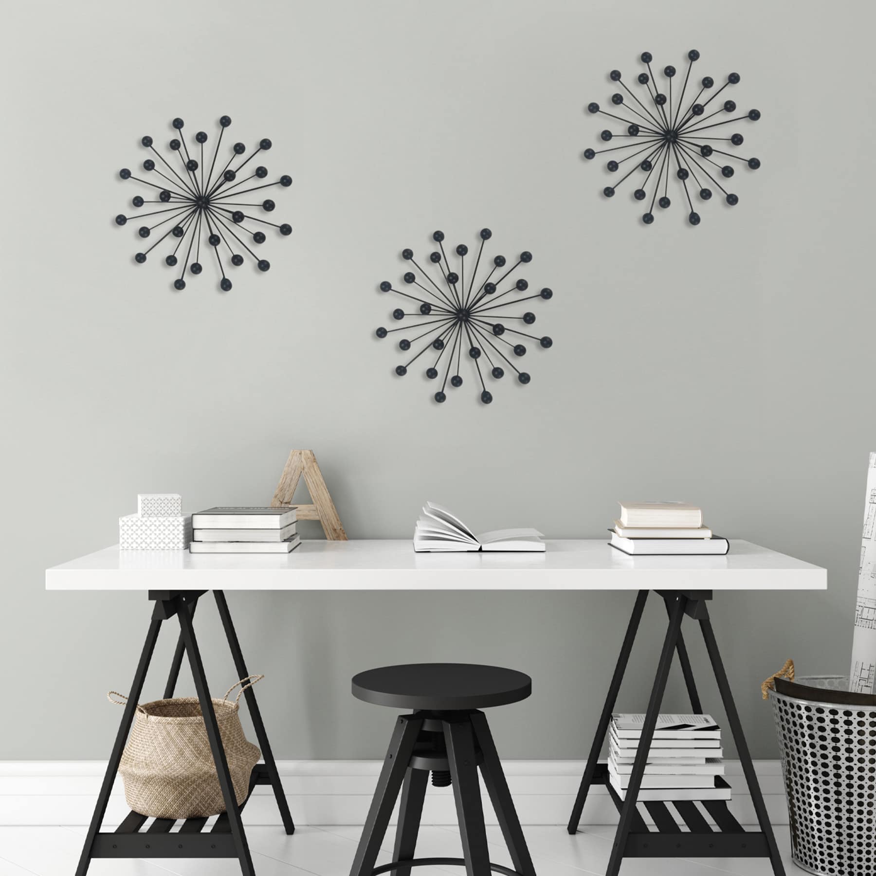 Black Metal Sunburst Wall Art, 12"