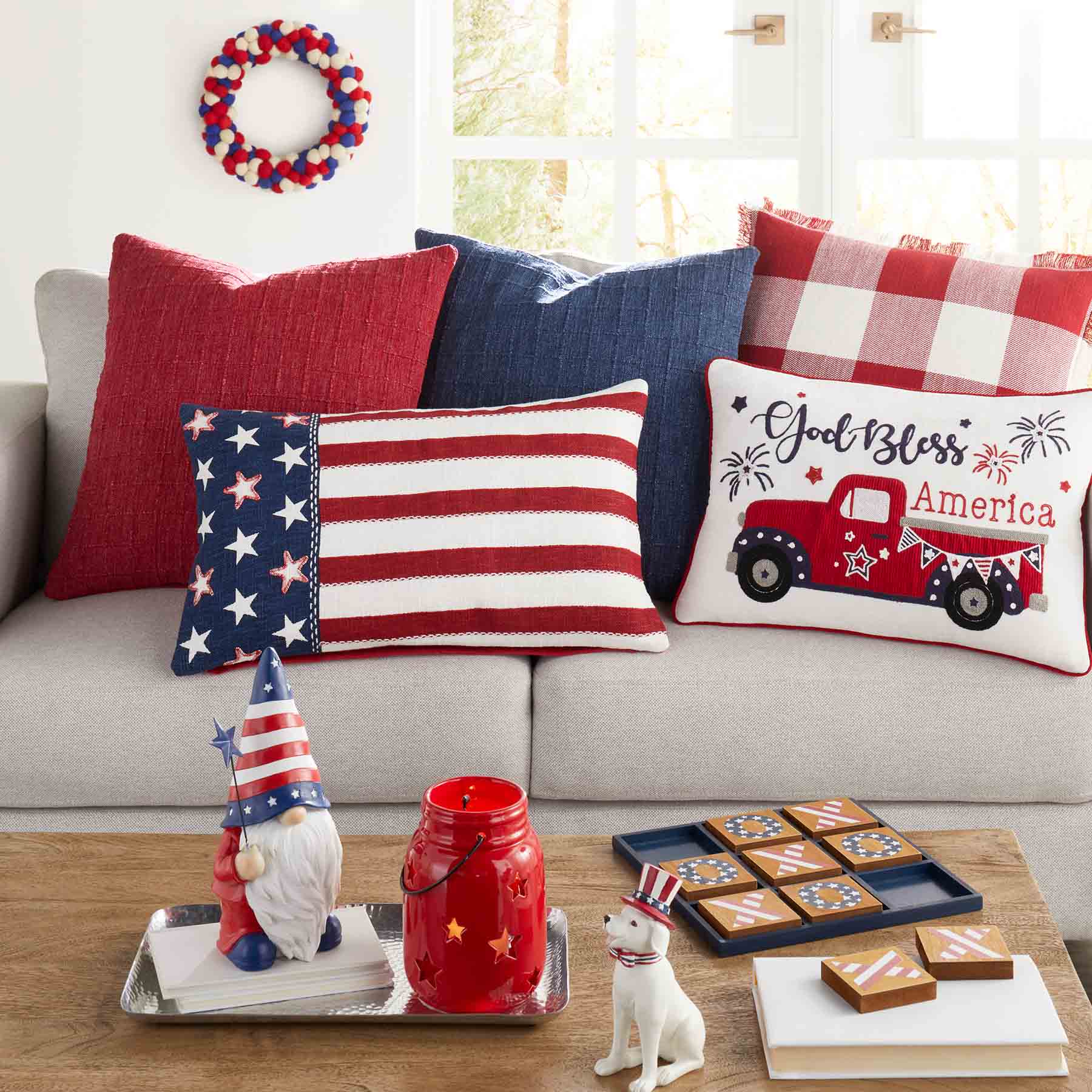 Honeybloom Patriotic American Flag Oblong Throw Pillow, 14x24