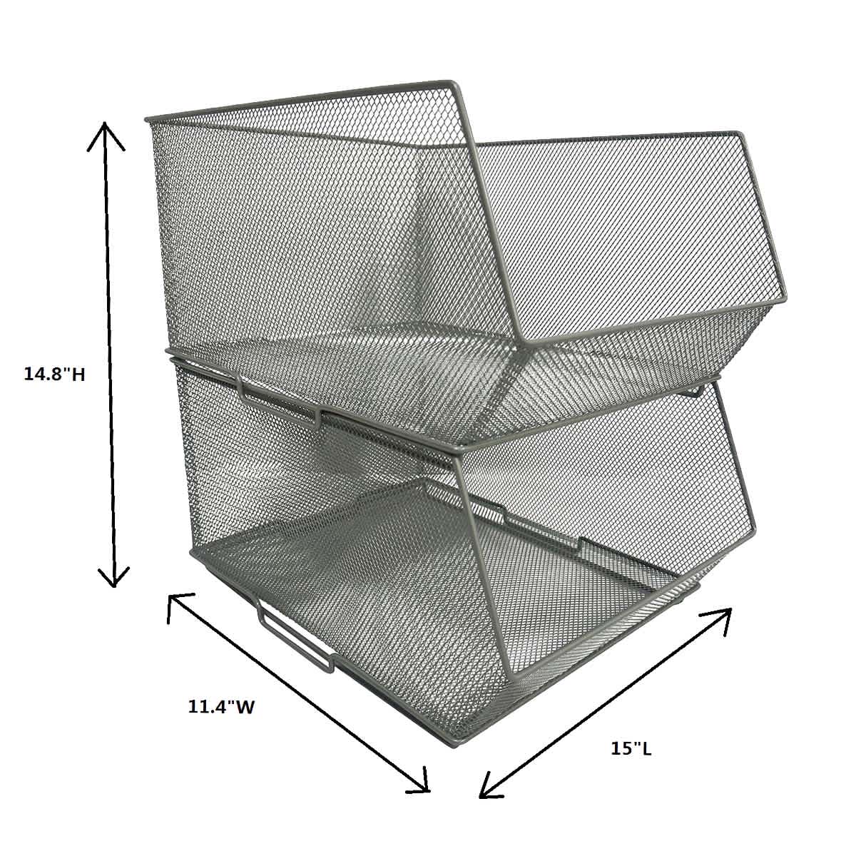 2-Piece Square Silver Metal Pantry Organizer, Large
