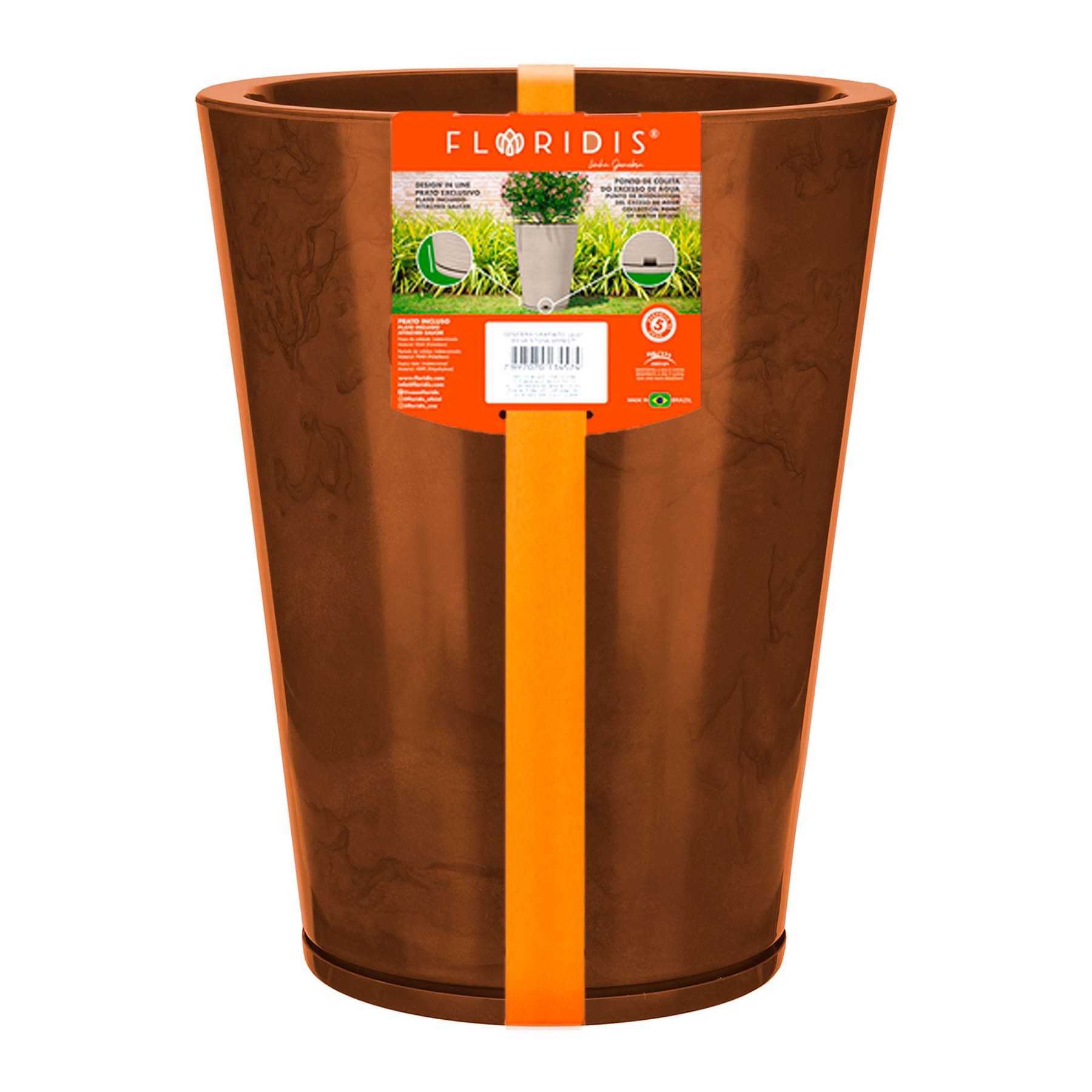 Genebra Coffee Brown Marble Effect Outdoor Planter, Medium