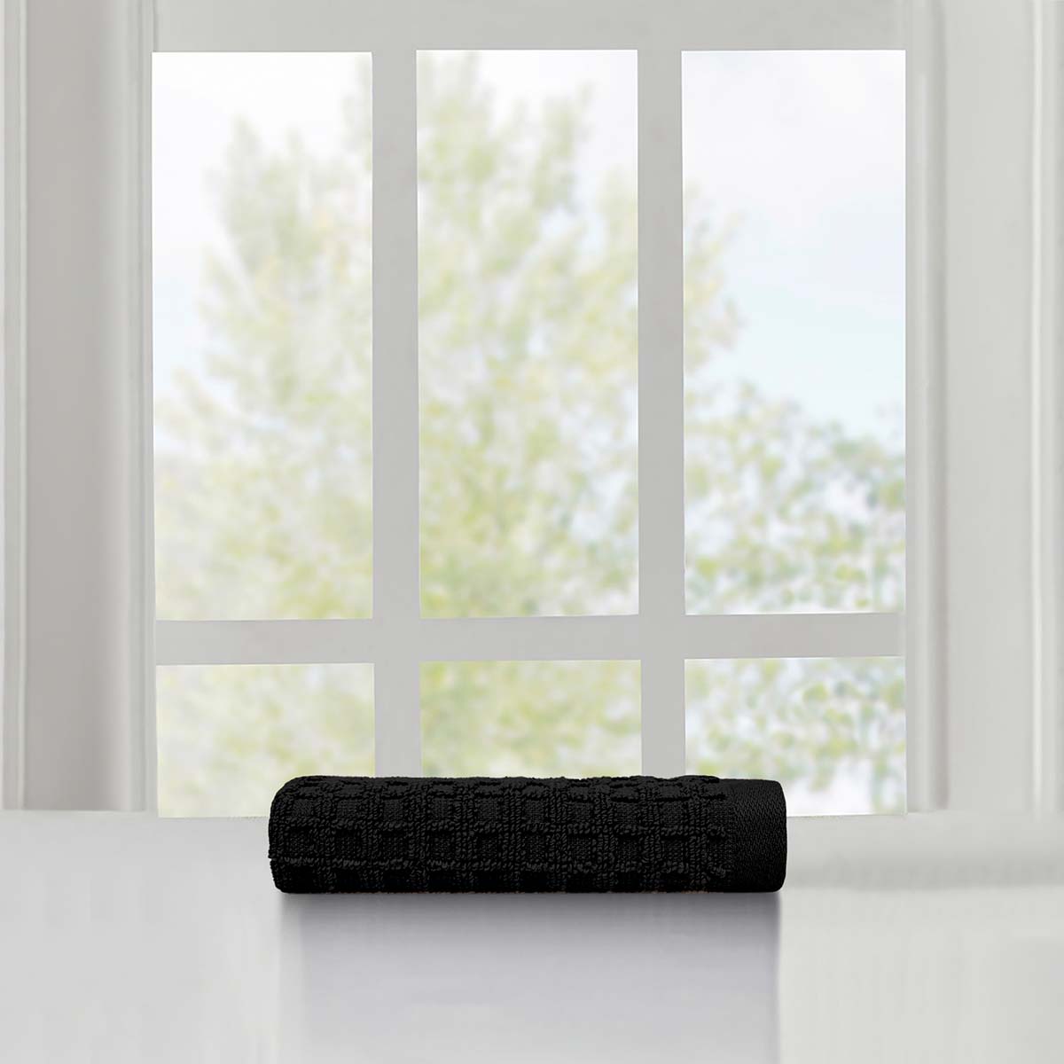 Crosby St. Black Terry Waffle Cotton Washcloth, 13"