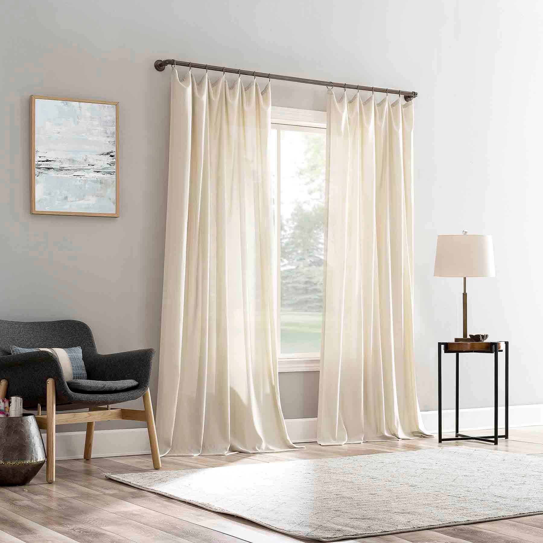 Lathan Taupe Sheer Ring Top Single Curtain Panel, 84"
