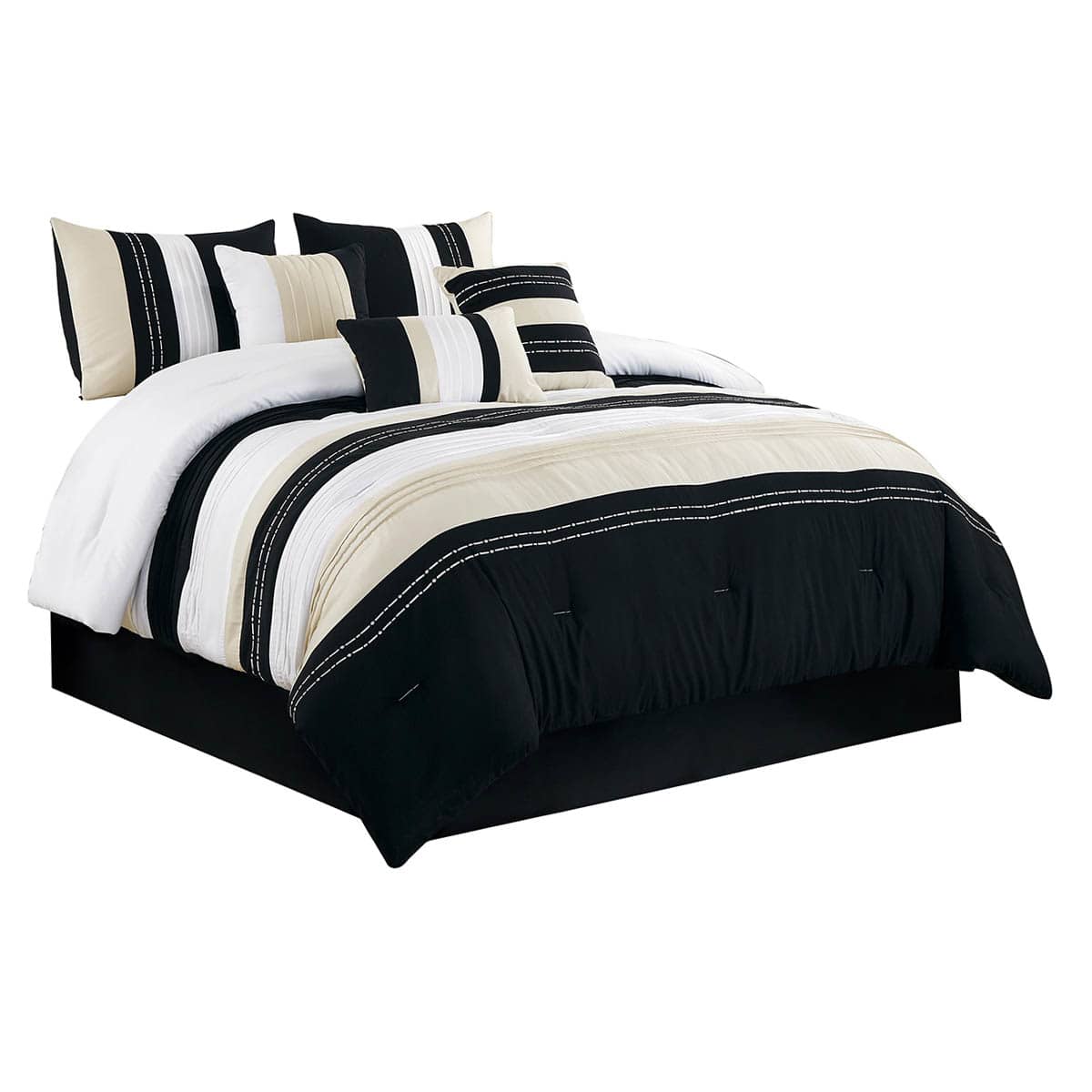 7-Piece Jasper Multicolor Striped Comforter Set, Queen