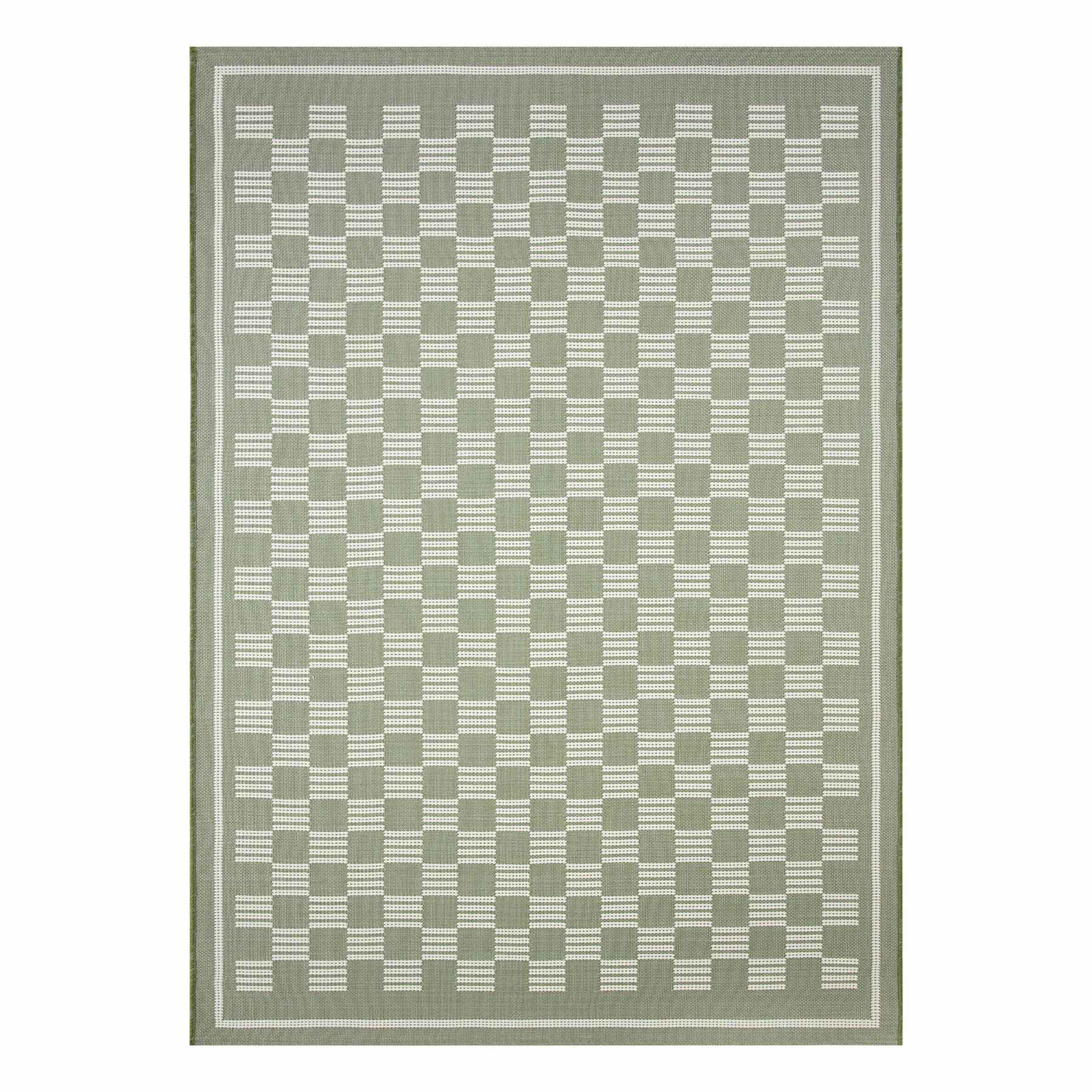 (E536) Honeybloom Green Checkerboard Area Rug, 5x7