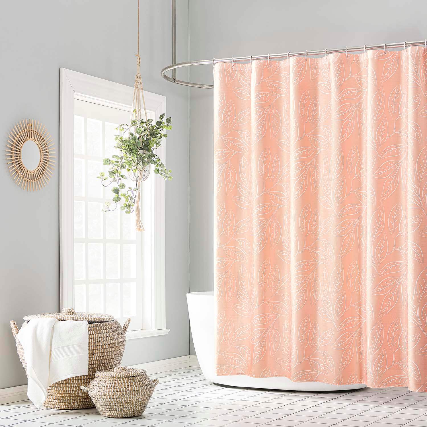 13-Piece Brampton Coral Leaves Shower Curtain Set, 70x72