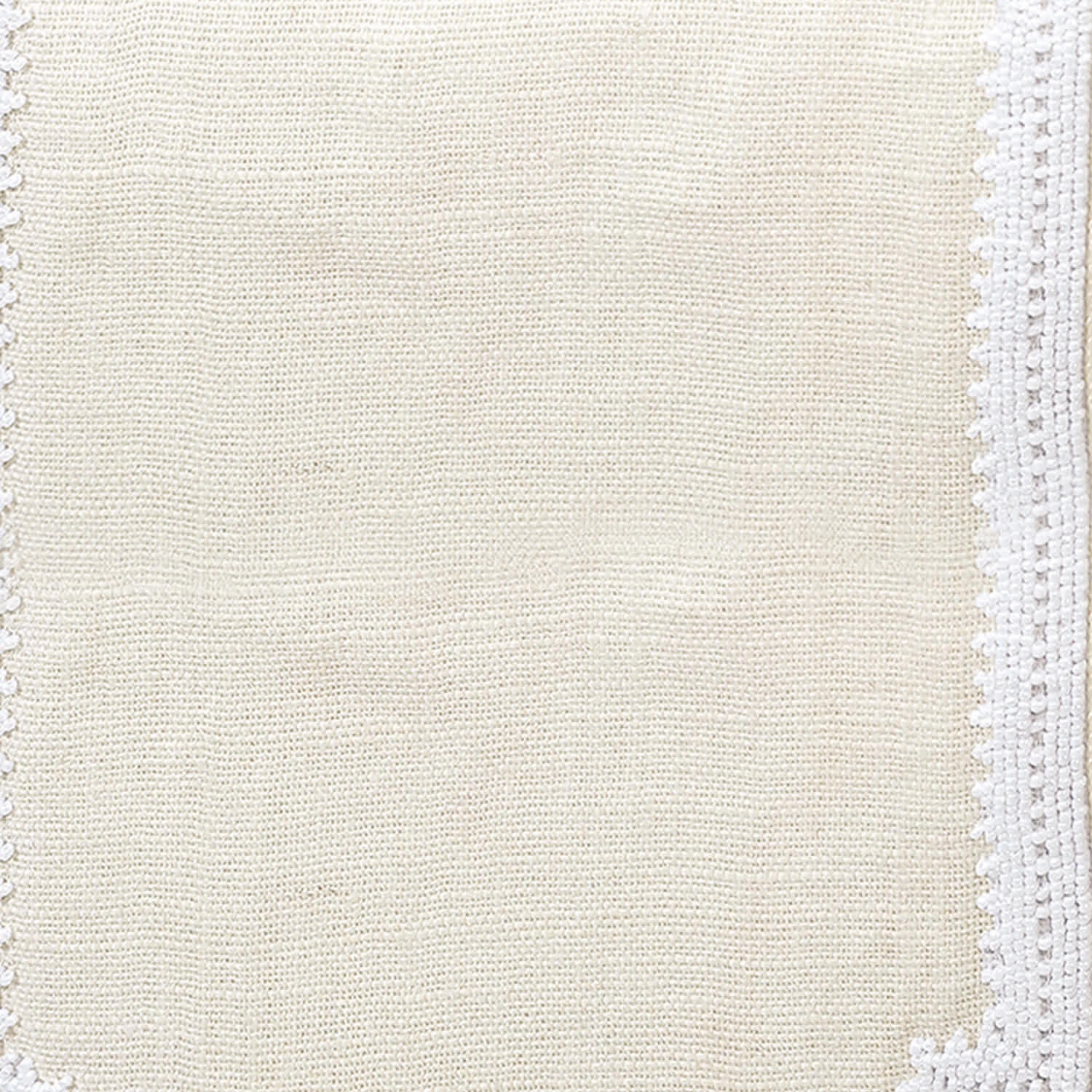 Natural Jute Table Runner with White Beaded Scalloped Edge, 36x13