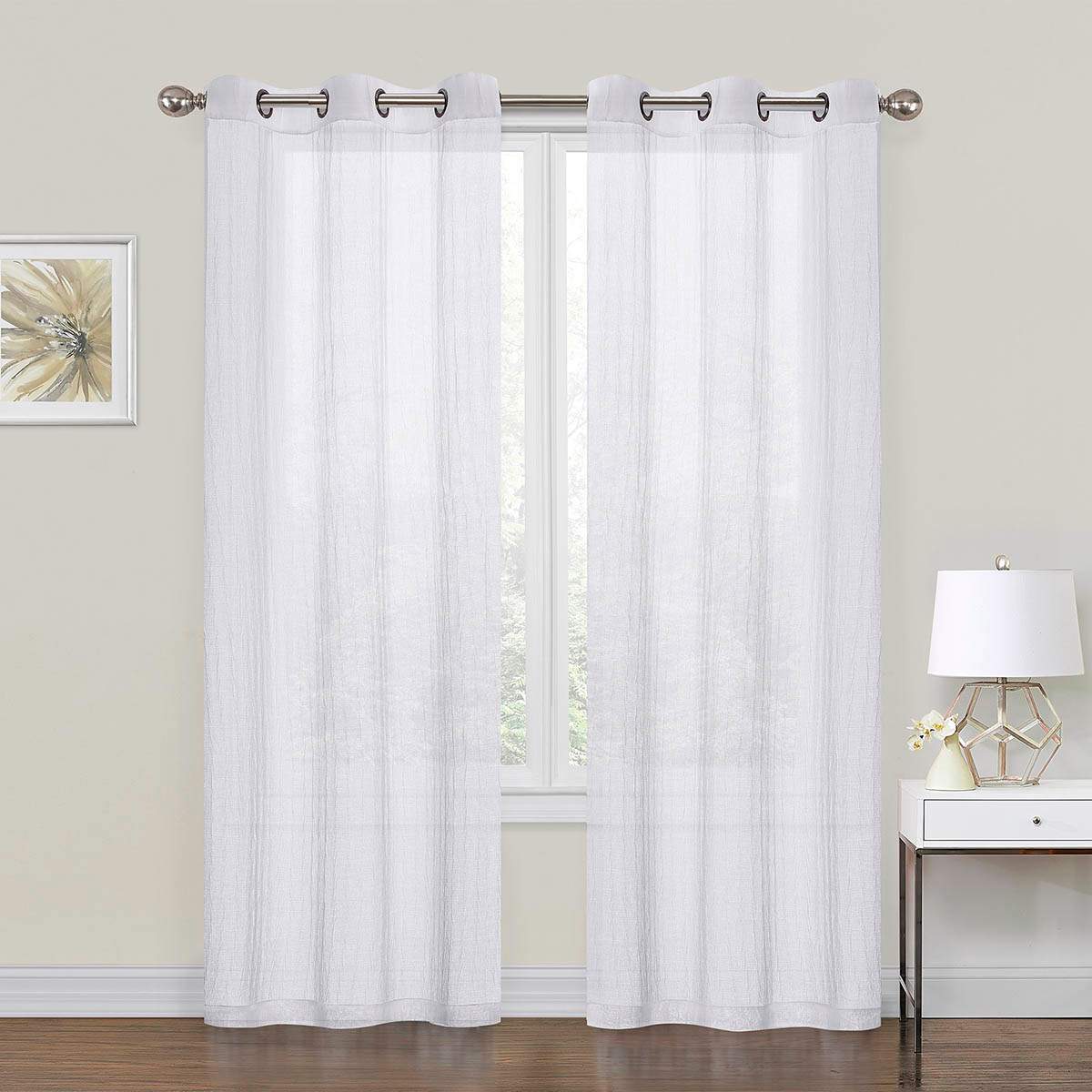 2-Pack White Crushed Sheer Grommet Curtain Panels, 84"