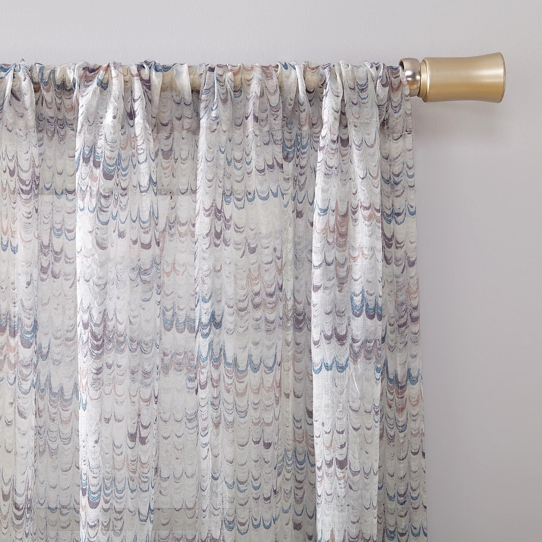 Cusco Dove Grey Marble Print Rod Pocket Sheer Curtain Panel, 84"