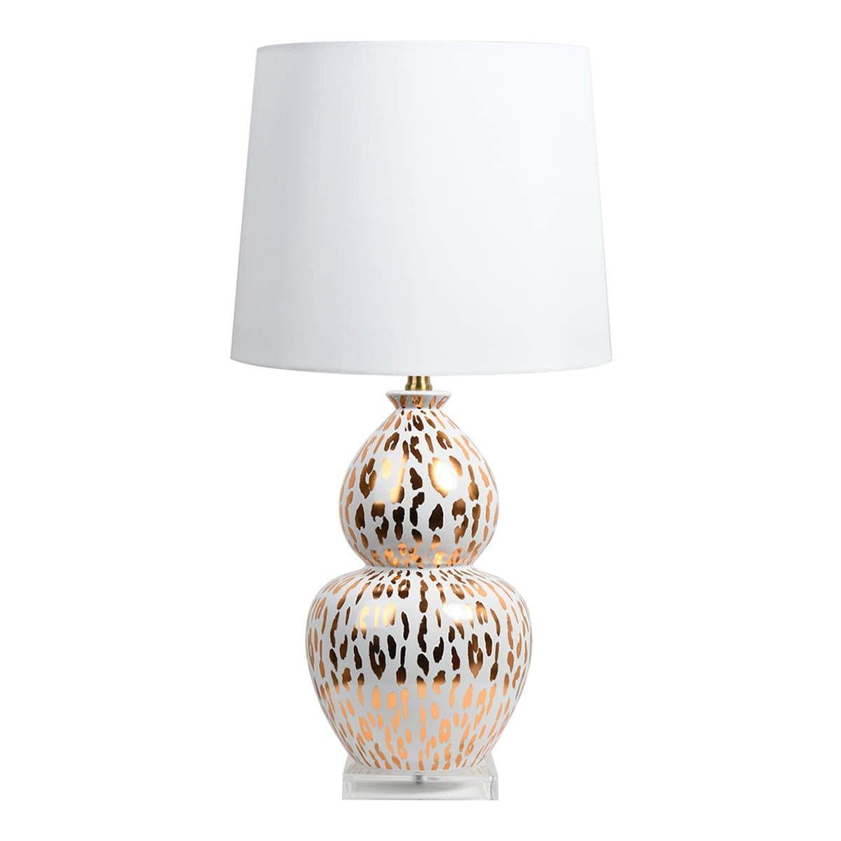 Gold Cheetah Ceramic Double Gourd Medium Lamp w ith Shade, 27